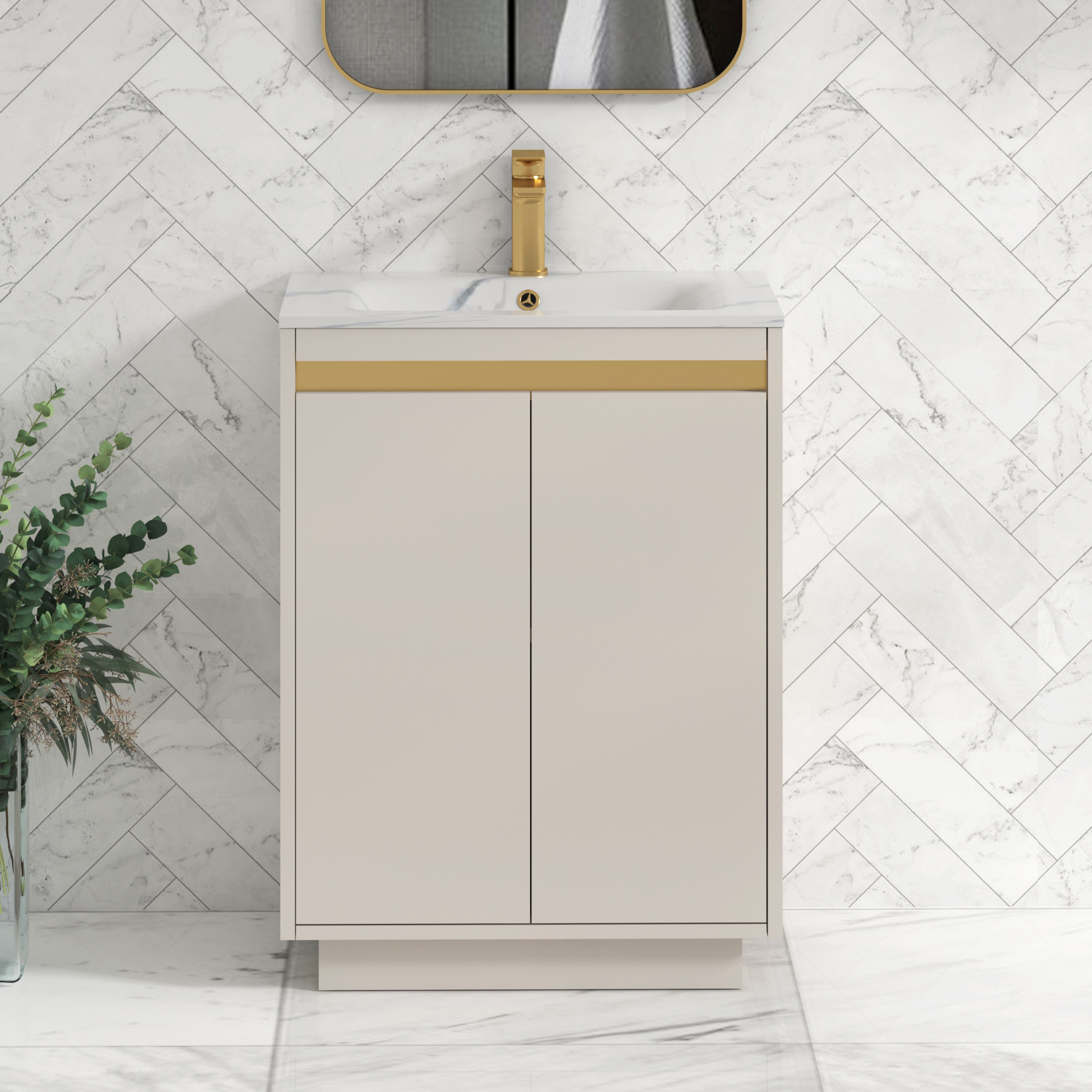 Orion Floor Standing Vanity Unit 2 Door Warm Taupe with Carrara White Basin