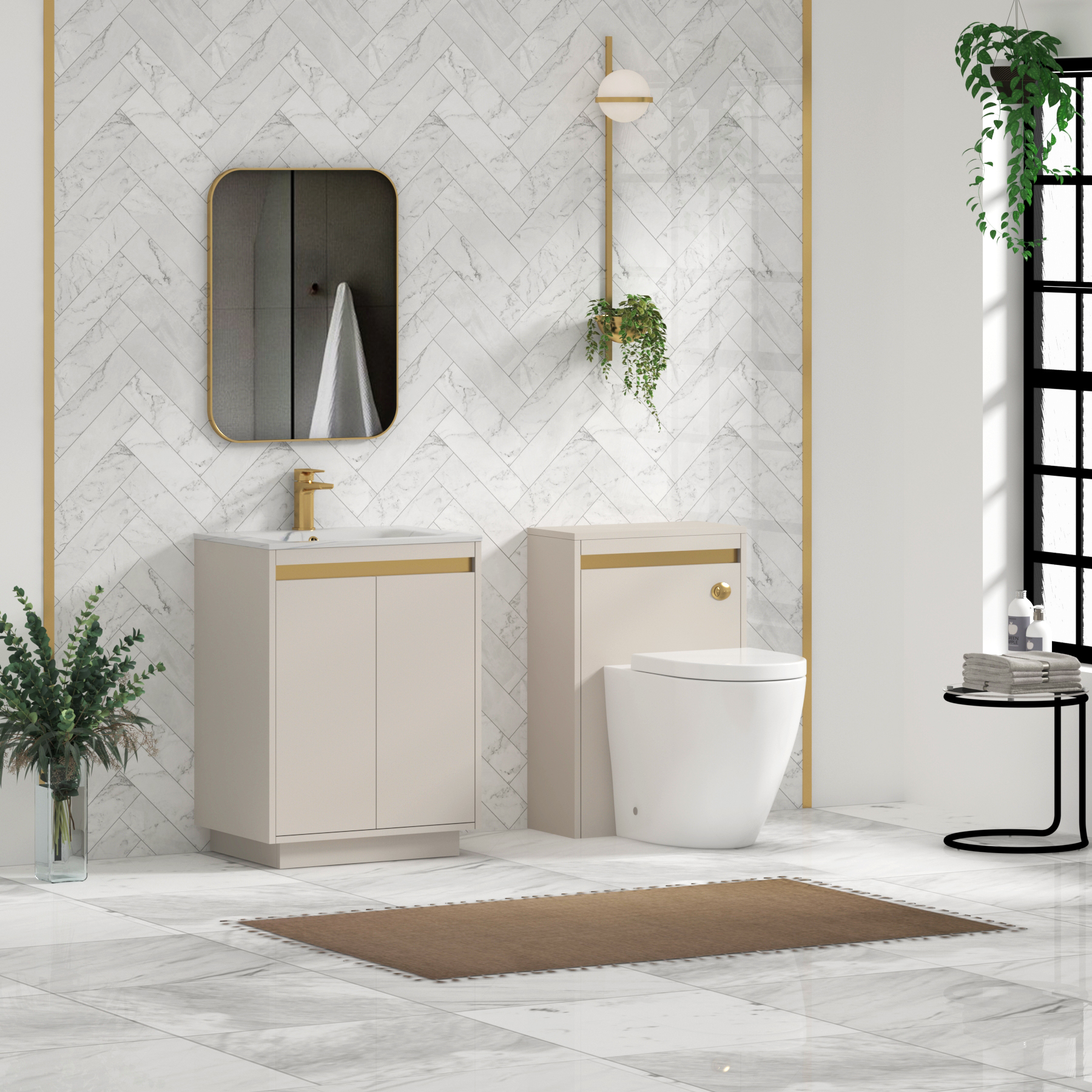 Orion Floor Standing Vanity Unit 2 Door Warm Taupe with Carrara White Basin