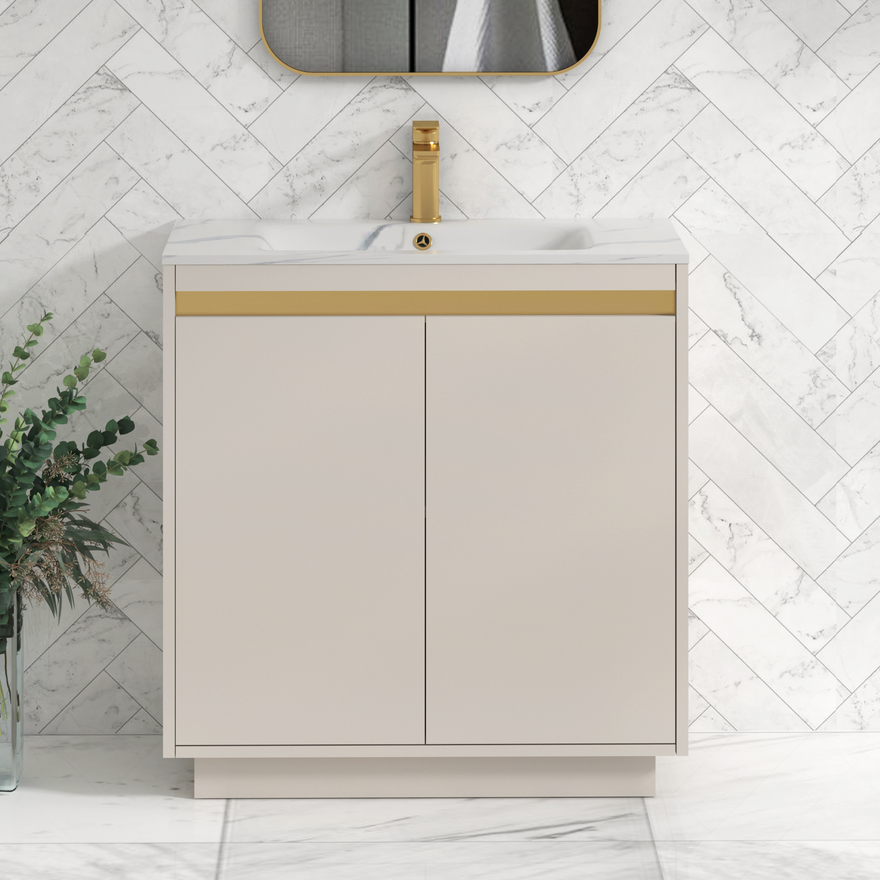 Orion Floor Standing Vanity Unit 2 Door Warm Taupe with Carrara White Basin