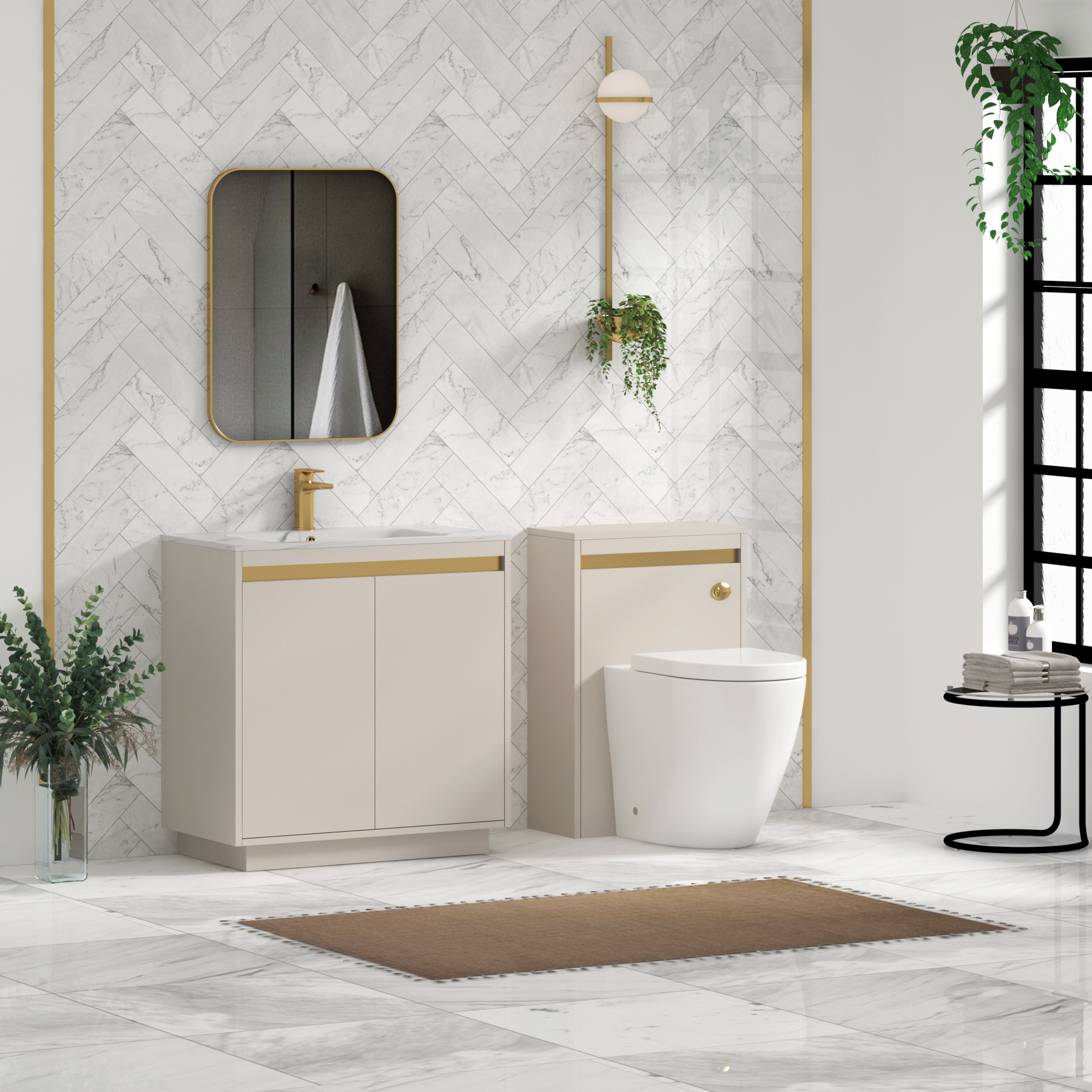 Orion Floor Standing Vanity Unit 2 Door Warm Taupe with Carrara White Basin