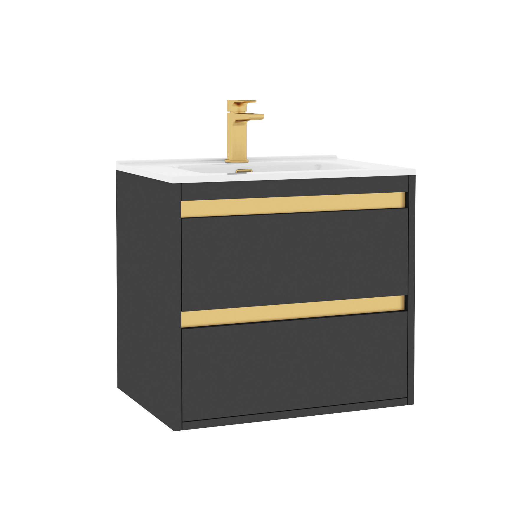 Orion Matt Obsidian Black 2 Drawer Wall Hung Vanity Unit with Ceramic Basin