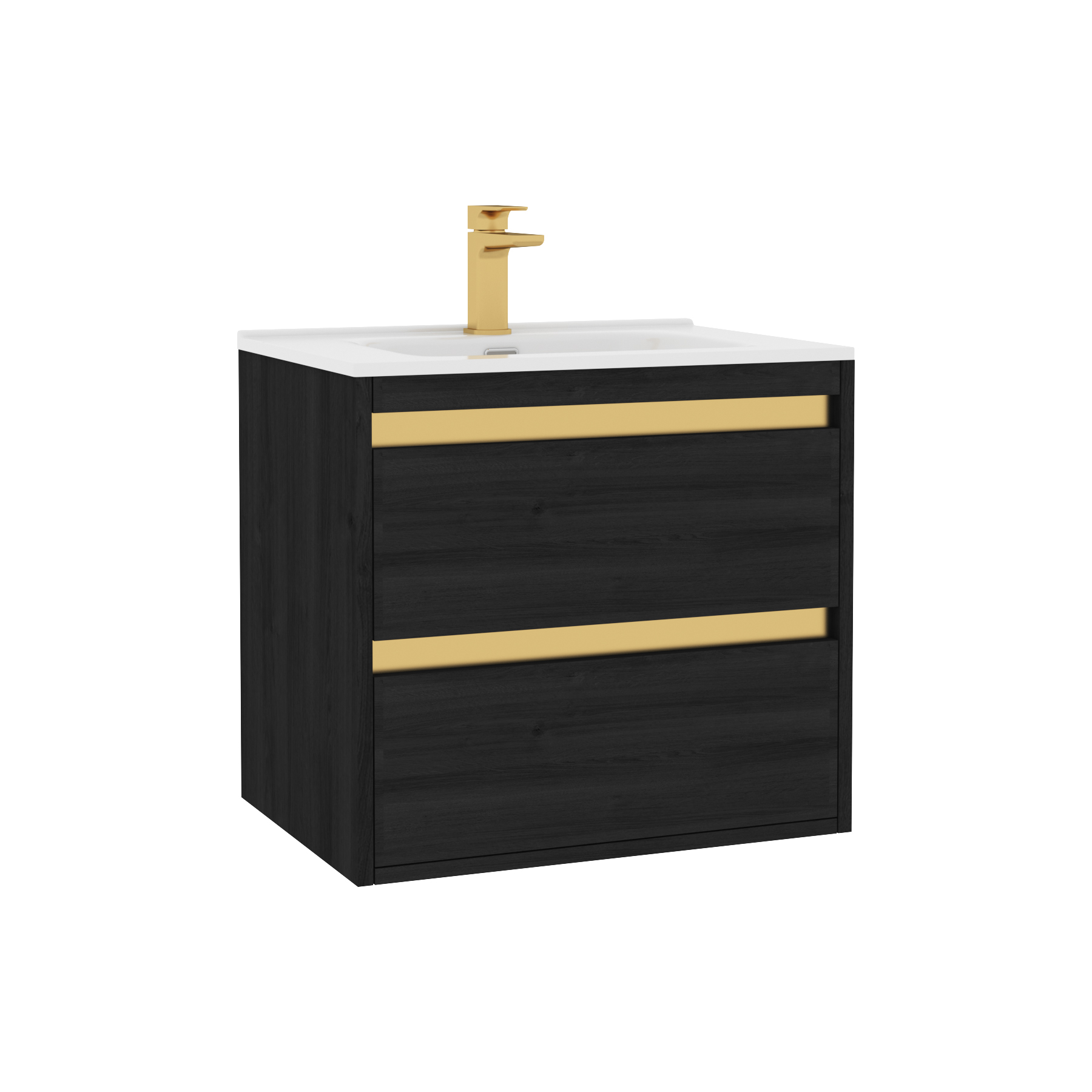 Orion Wall Hung Vanity Unit 2 Drawer Hale Black with Ceramic Basin & Accent Trim