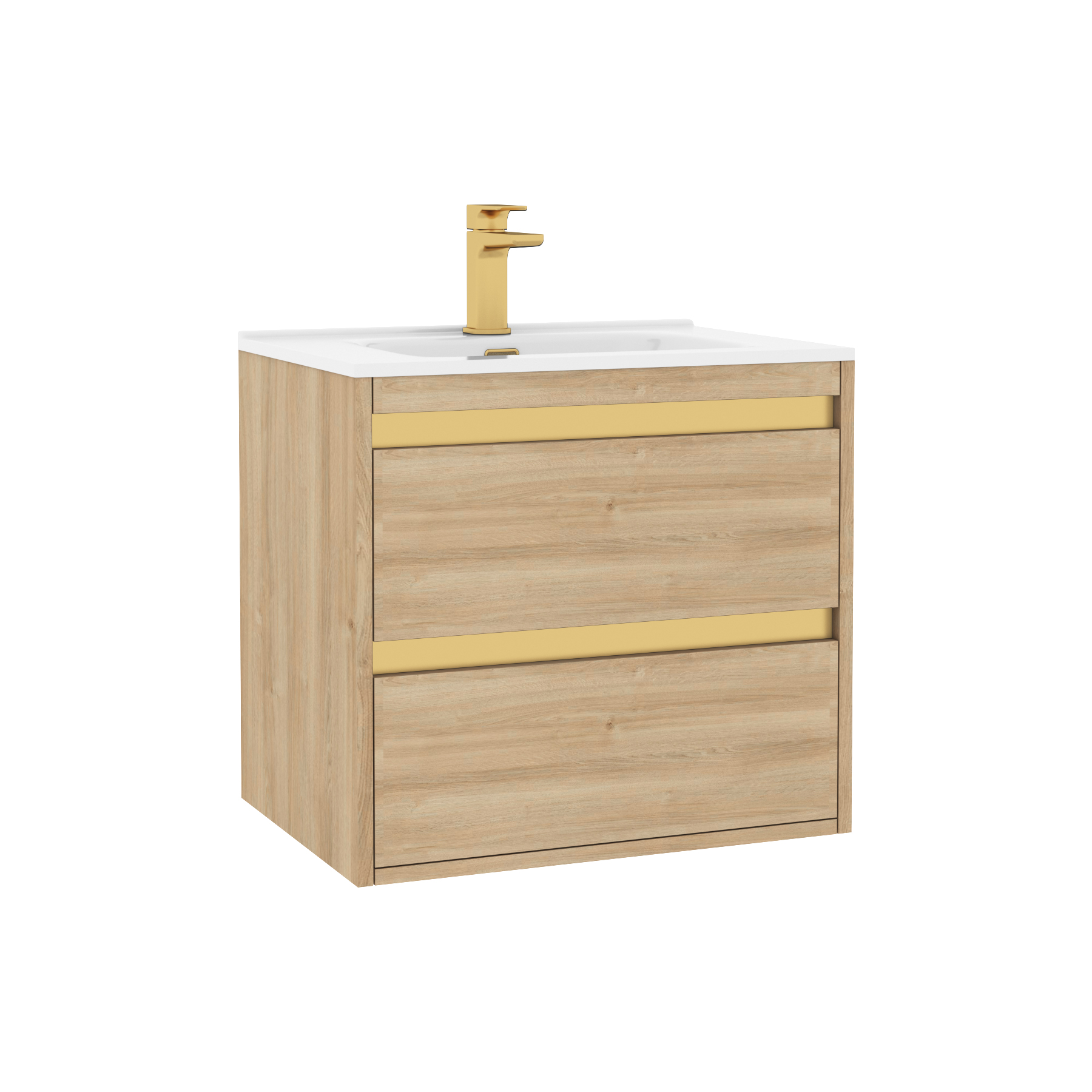 Orion Natural Oak 2 Drawer Wall Hung Vanity Unit with Ceramic Basin