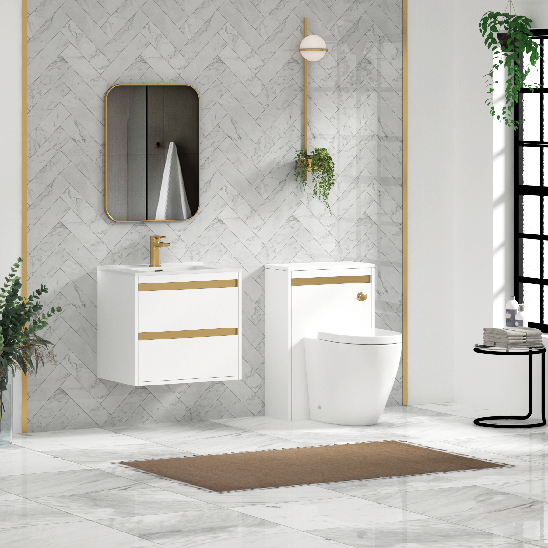 Orion Matt White 2 Drawer Wall Hung Vanity Unit with Ceramic Basin