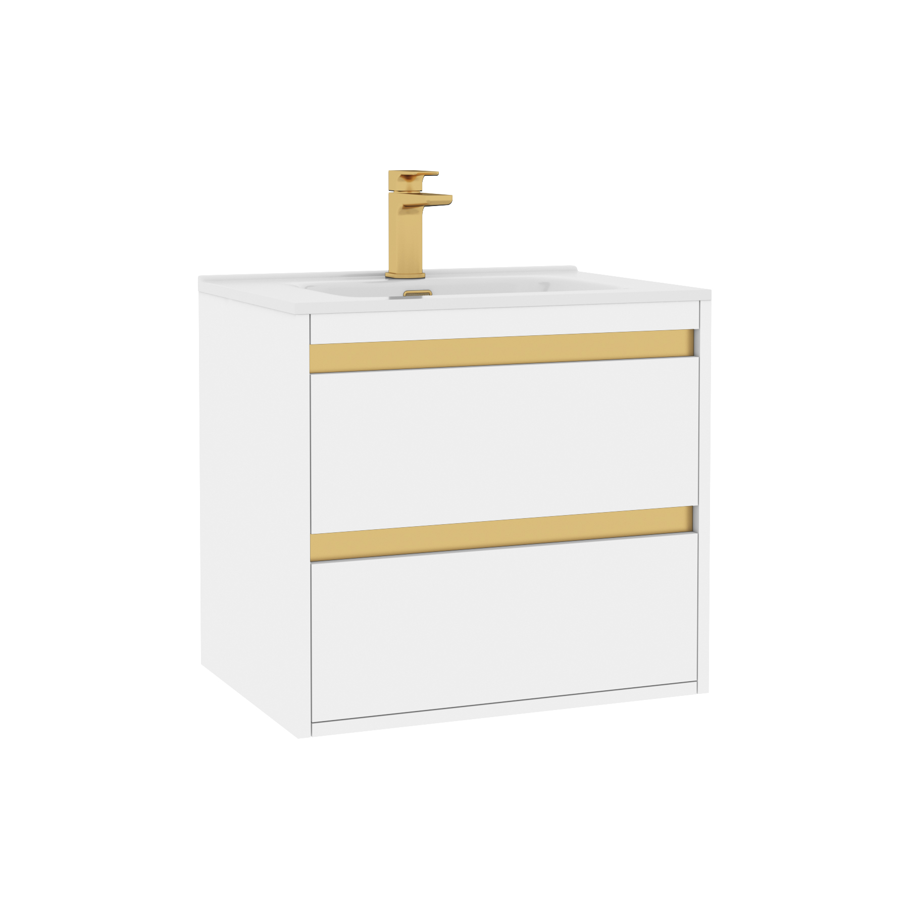 Orion Matt White 2 Drawer Wall Hung Vanity Unit with Ceramic Basin