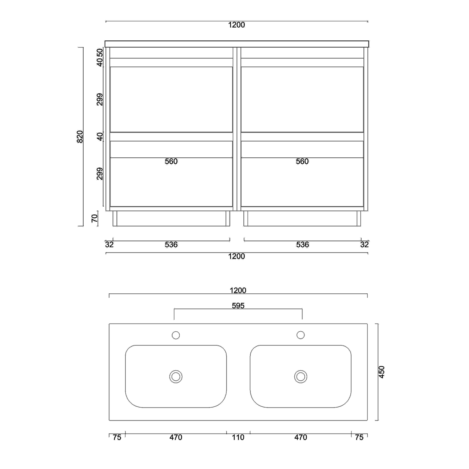 Orion 1200mm Matt White 4 Drawer Floor Standing Vanity Unit with Ceramic Basin & Accent Trim