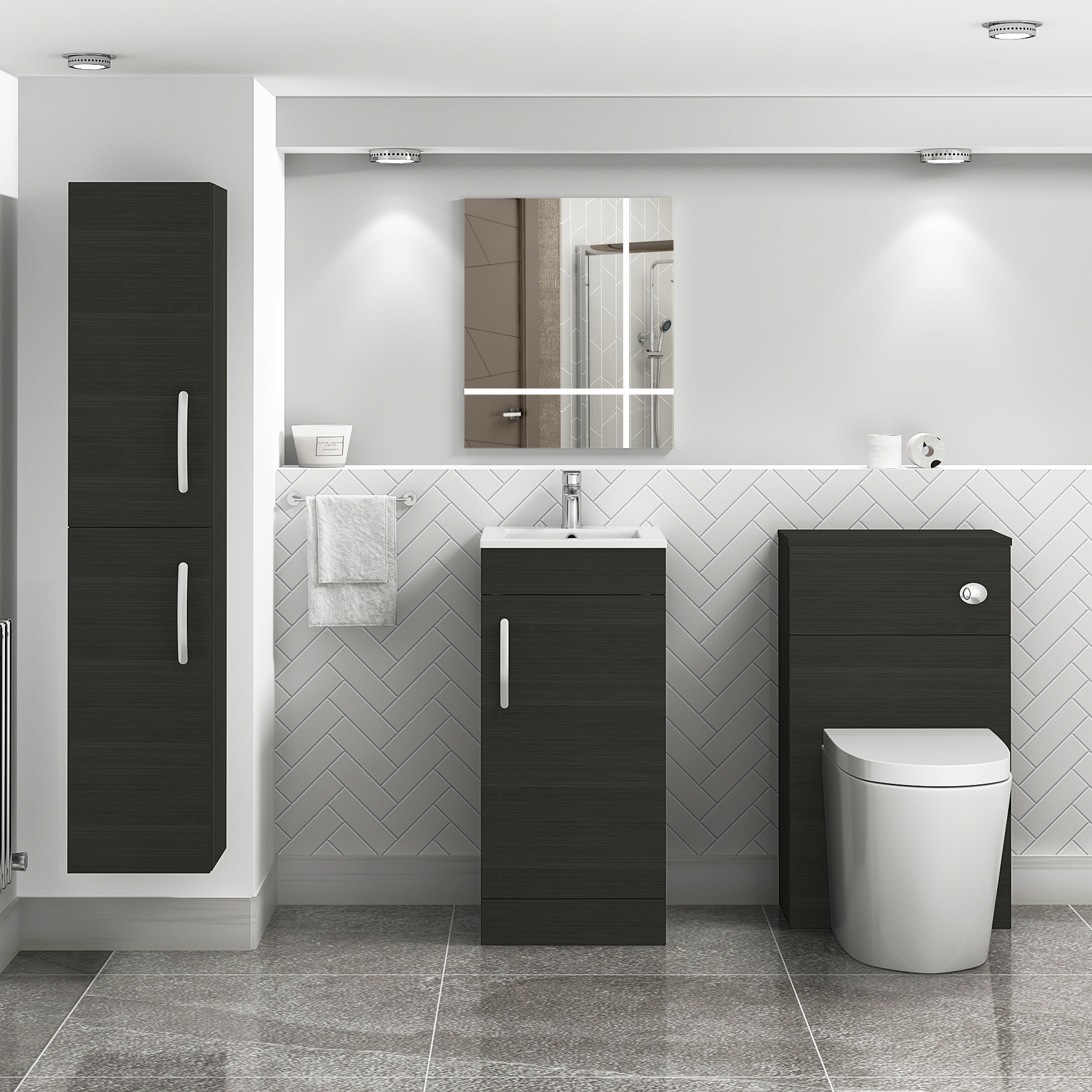 Turin 400mm Cloakroom Floor Standing Vanity Unit & Basin 1 Door Charcoal Oak