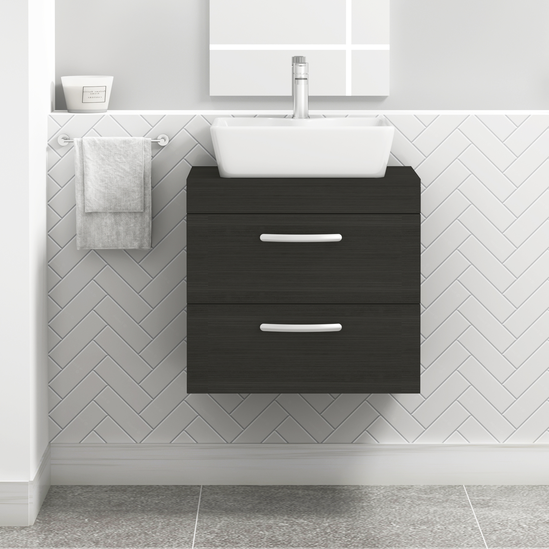 Turin 2 Drawer Wall Hung Countertop Vanity Unit - Multiple Sizes, Colours, Handles & Basin Options