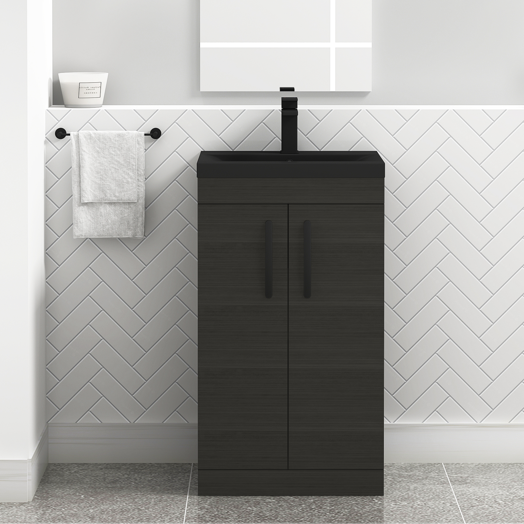 Turin Floor Standing 2 Door Vanity Unit with Black Basin - Multiple Sizes & Colours
