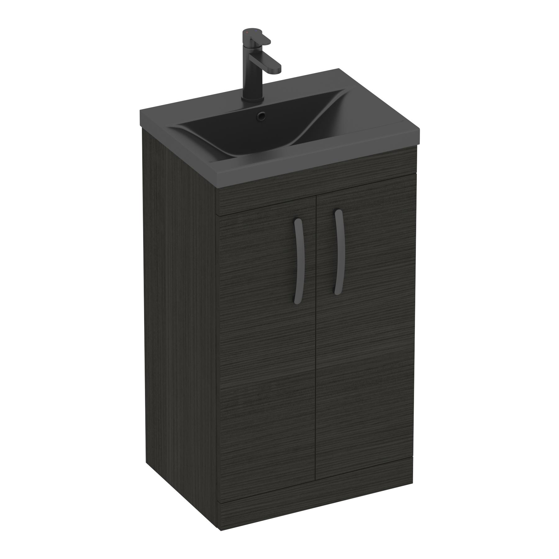 Turin Floor Standing 2 Door Vanity Unit with Black Basin - Multiple Sizes & Colours