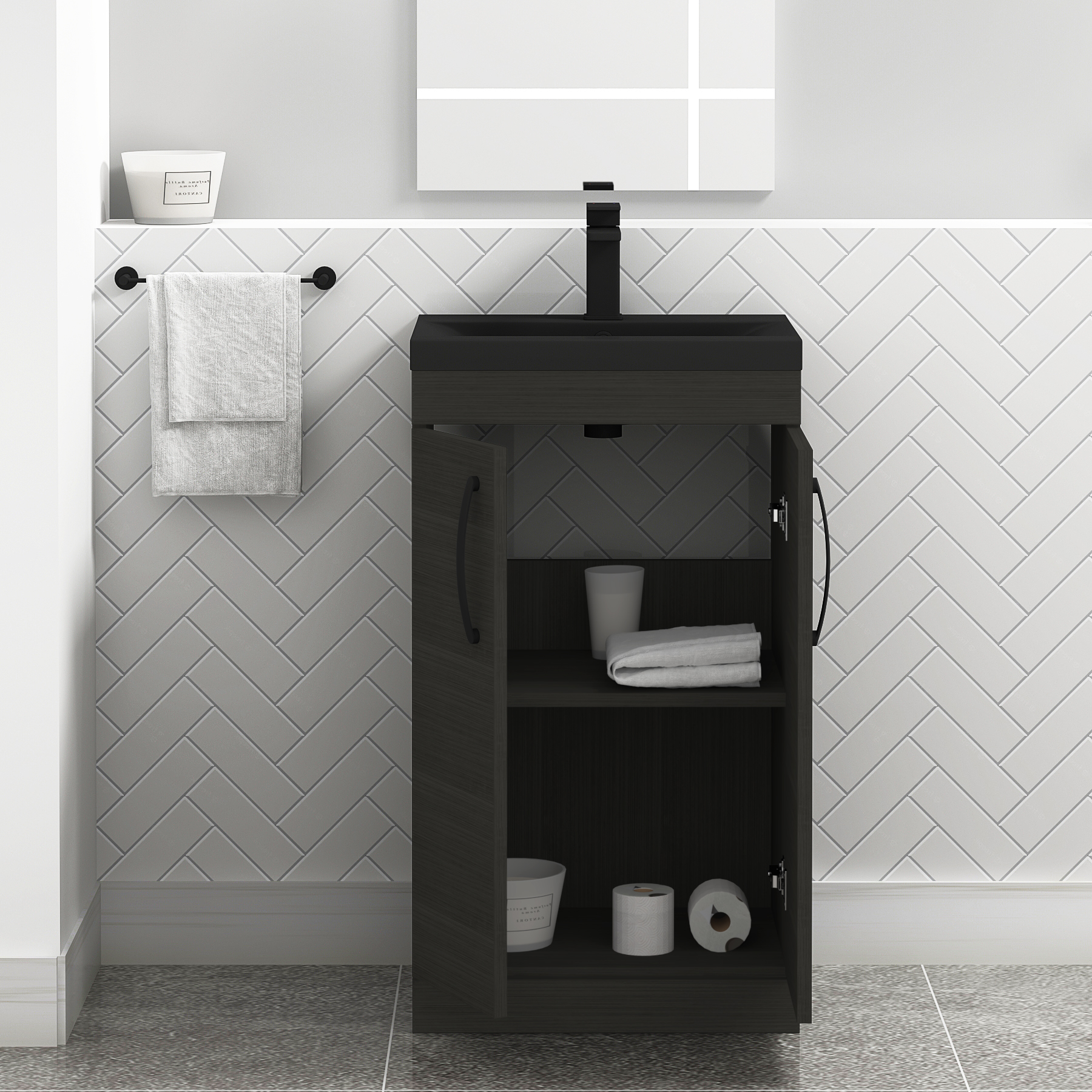 Turin Floor Standing 2 Door Vanity Unit with Black Basin - Multiple Sizes & Colours