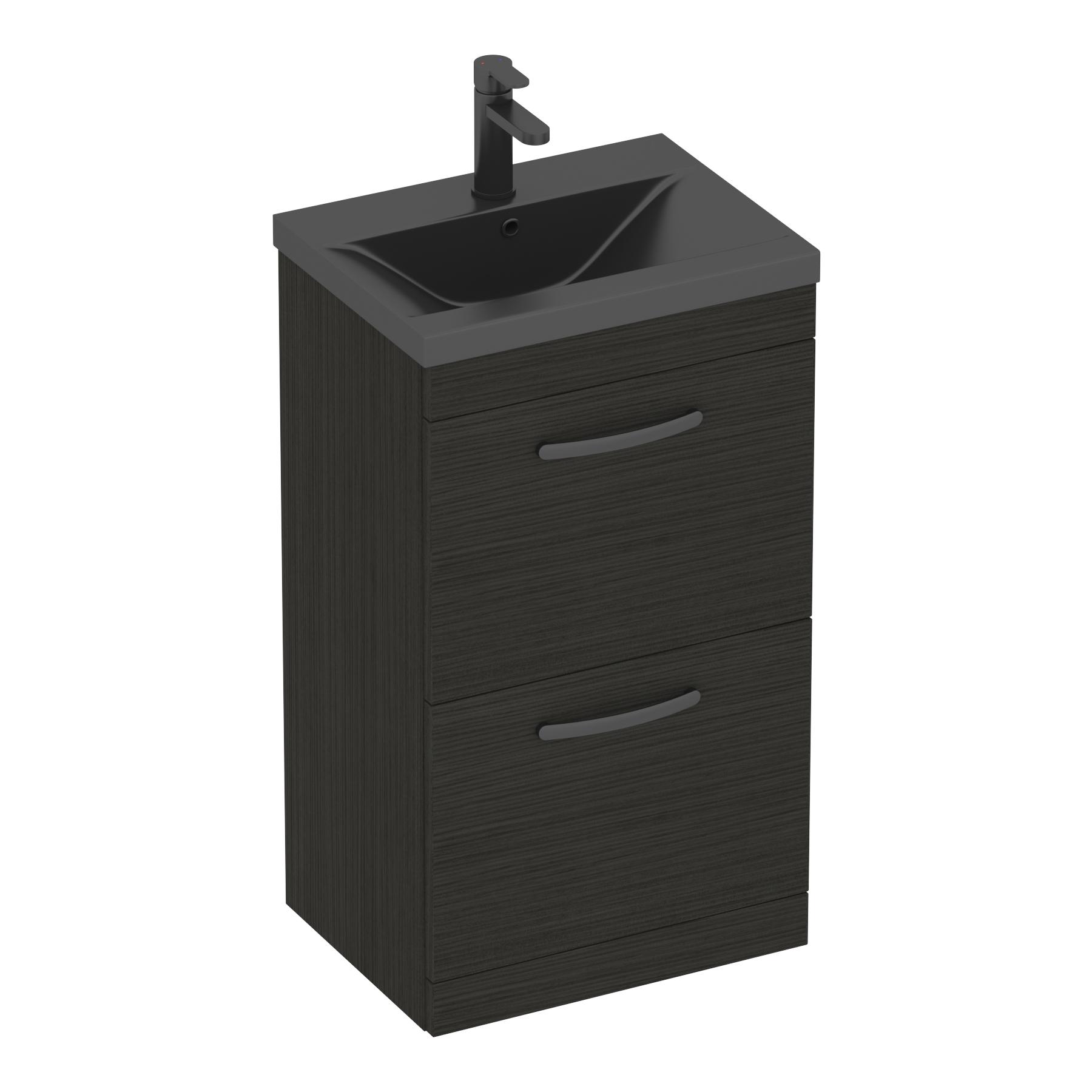 Turin Floor Standing 2 Drawer Vanity Unit with Black Basin - Multiple Sizes & Colours