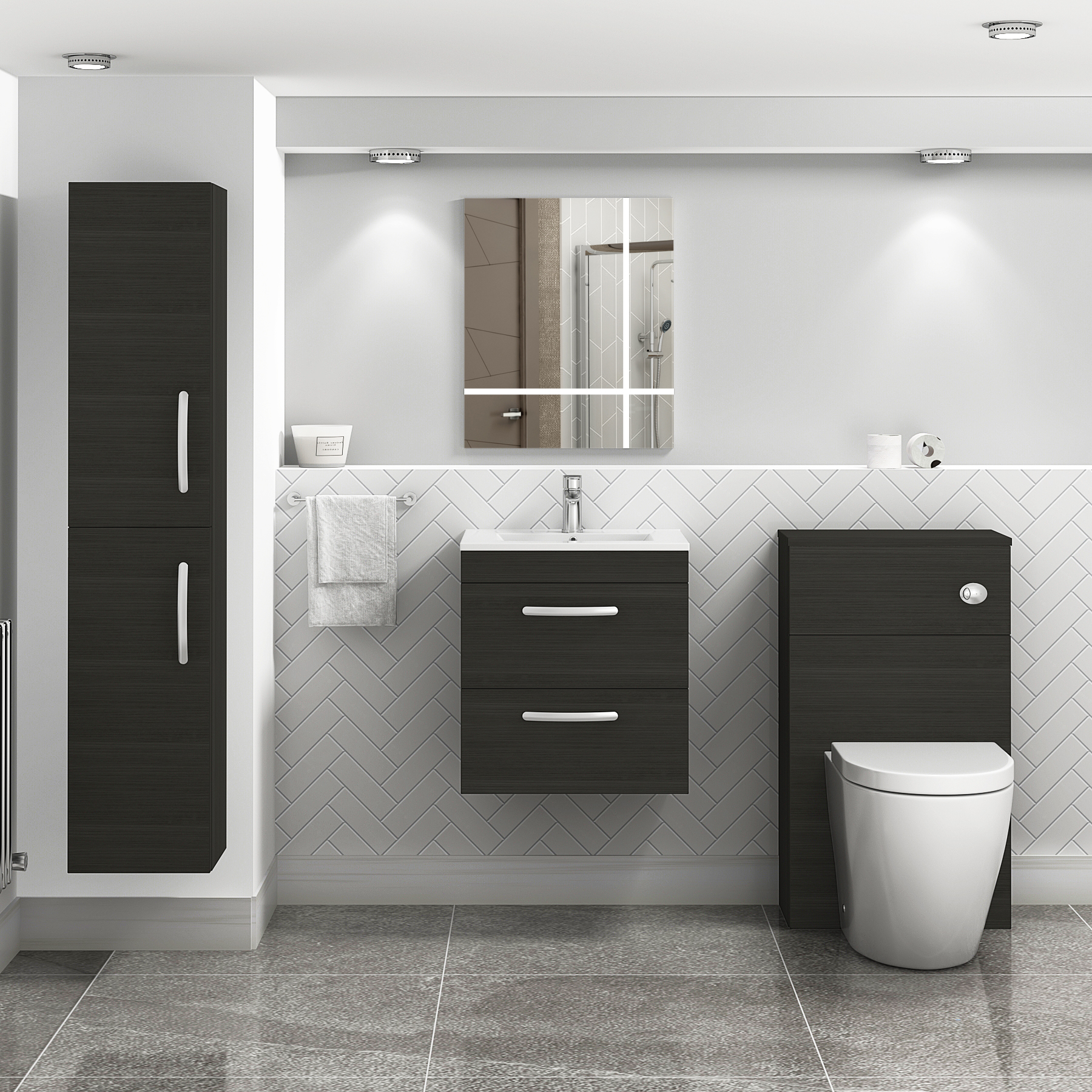 Turin Charcoal Oak 2 Drawer Wall Hung Vanity Unit with Minimalist Basin - Multiple Sizes