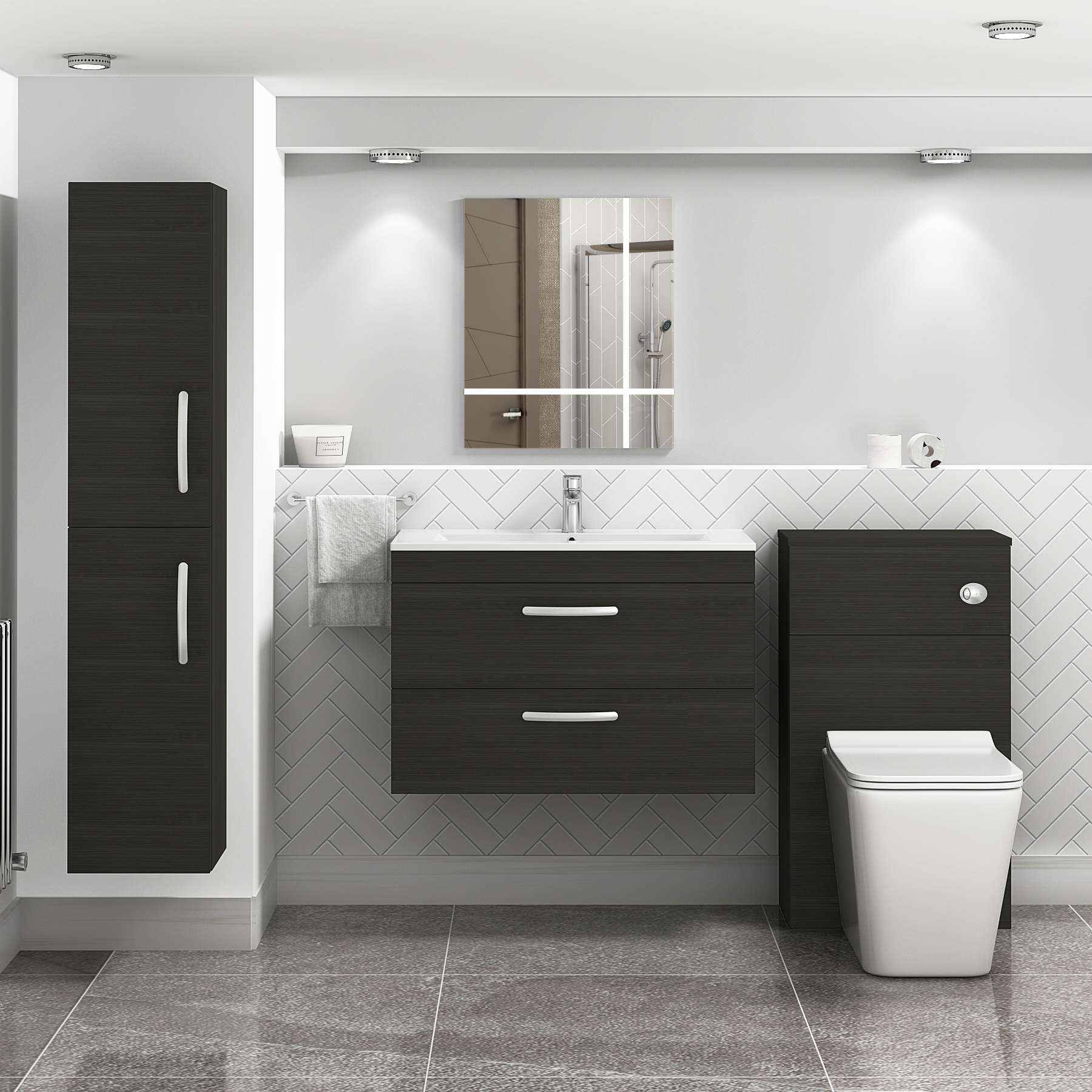 Turin Charcoal Oak 2 Drawer Wall Hung Vanity Unit with Minimalist Basin - Multiple Sizes