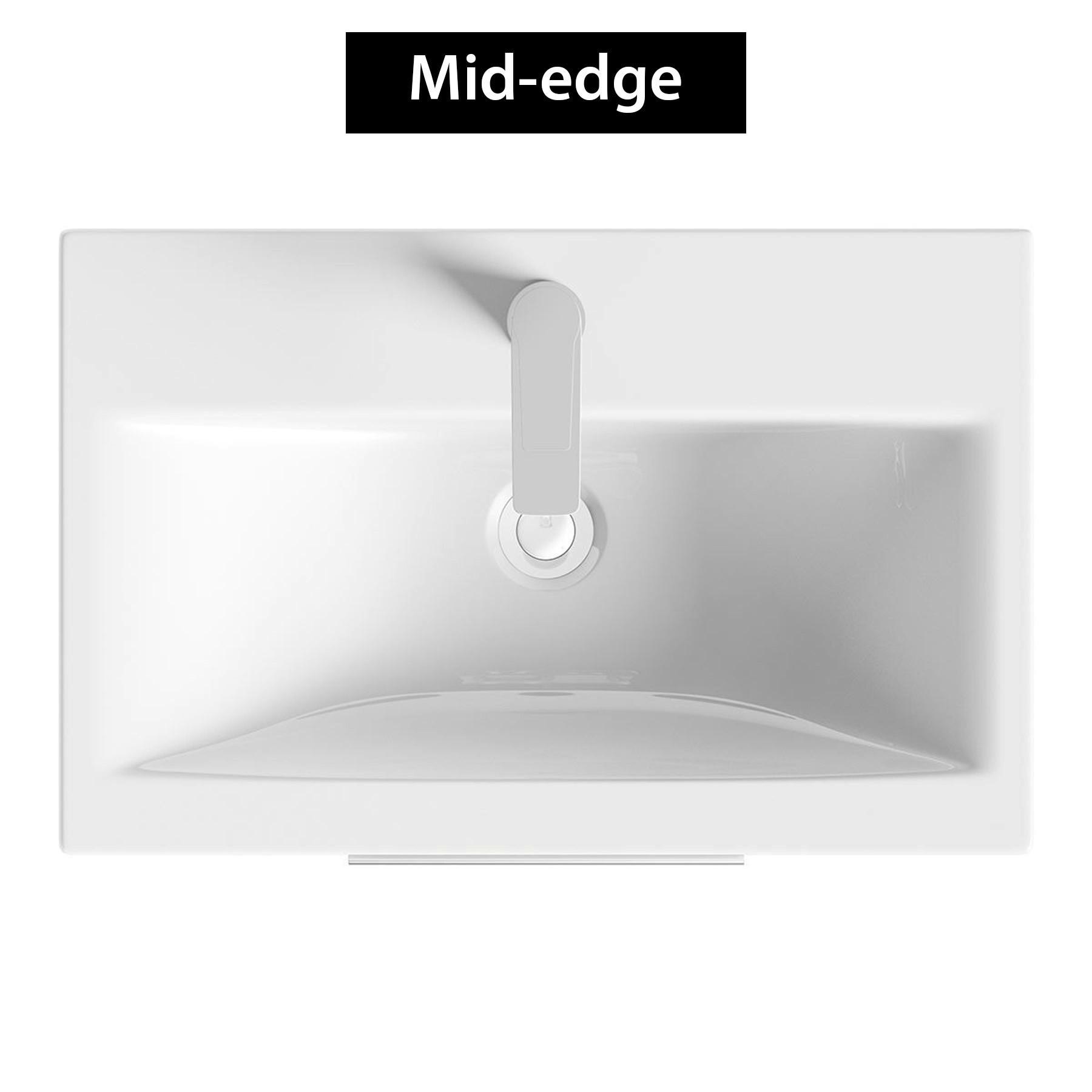 Modena 800mm Satin White Wall Hung Vanity Unit 1 Drawer Mid-Edge Basin With Brushed Brass Handle