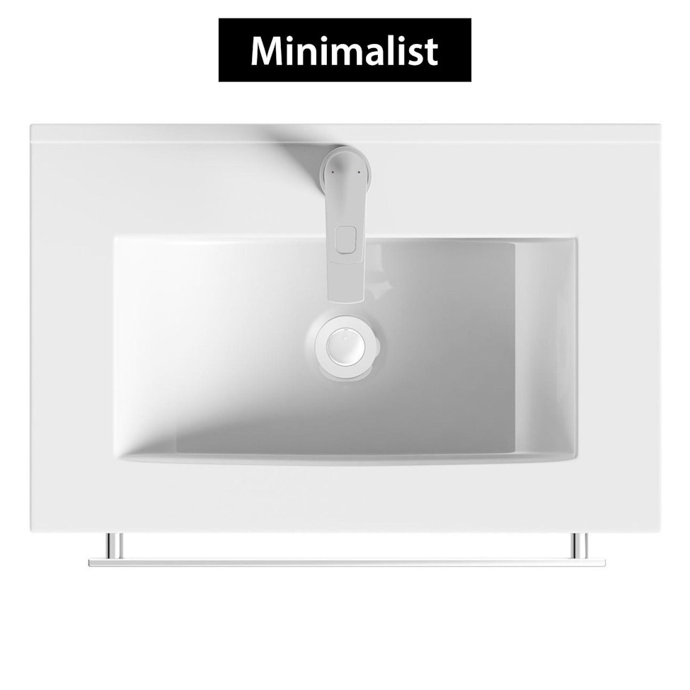 Modena 600mm Satin White Wall Hung Vanity Unit 1 Drawer Minimalist Basin With Brushed Brass Handle