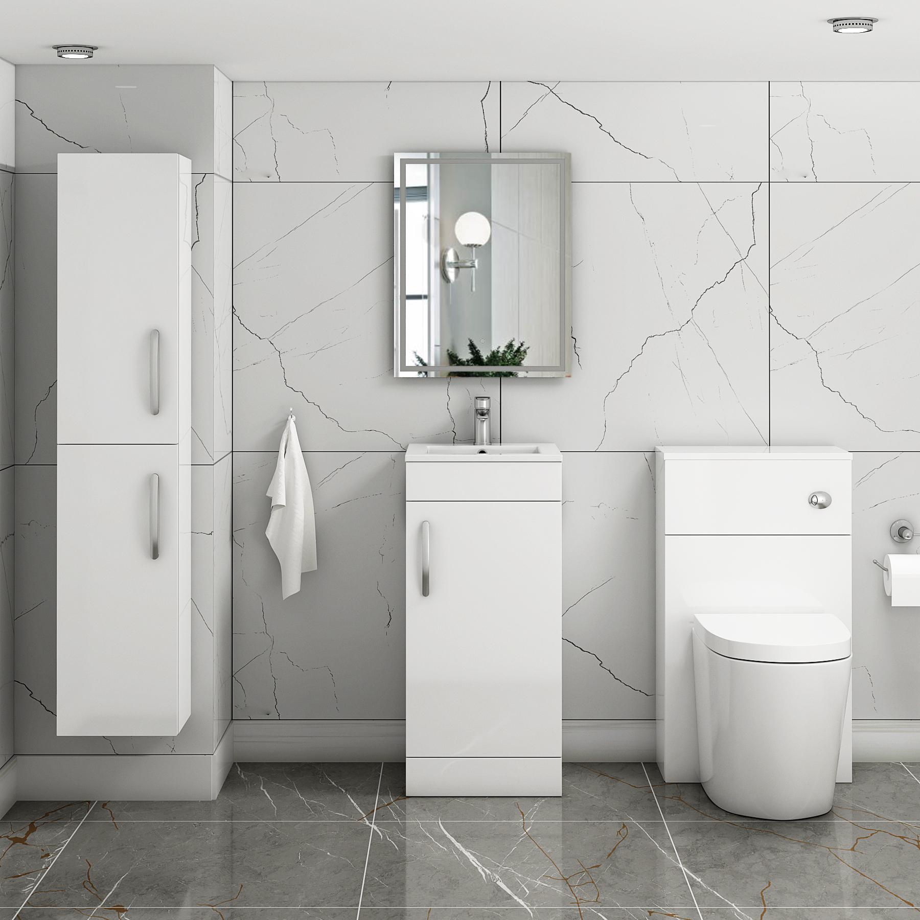 Turin 400mm Floor Standing Vanity Unit Gloss White - 1 Door Basin Unit