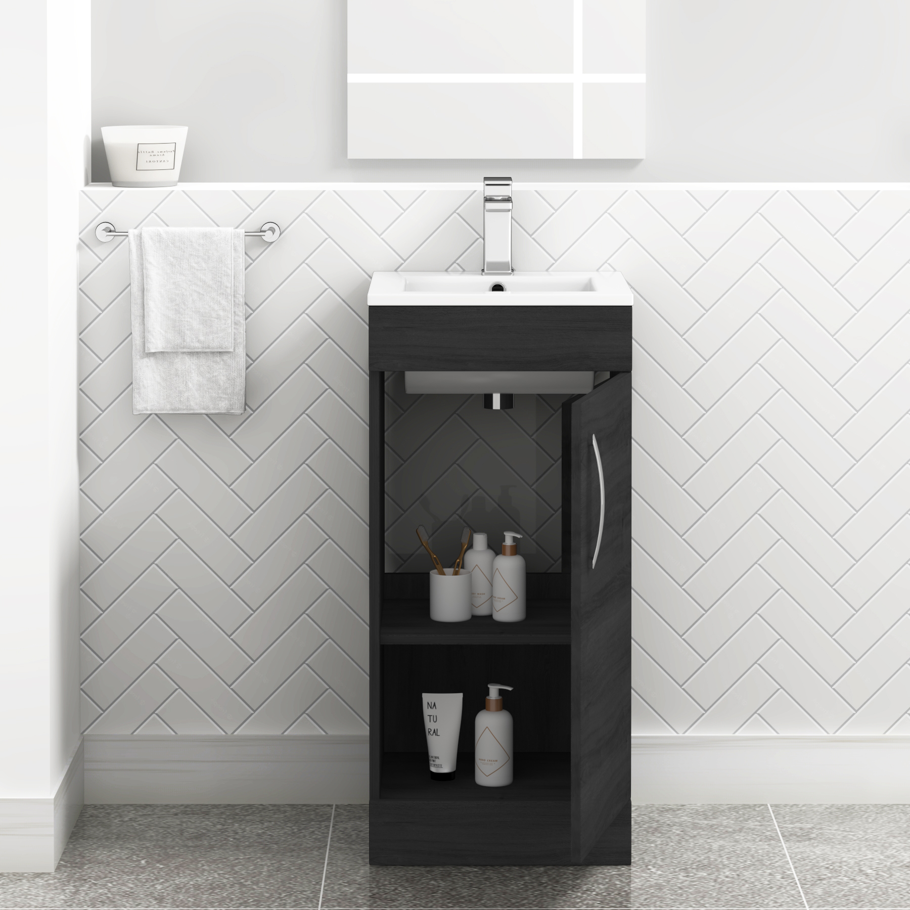 Turin 400mm Floor Standing Vanity Unit Hale Black - 1 Door Basin Unit