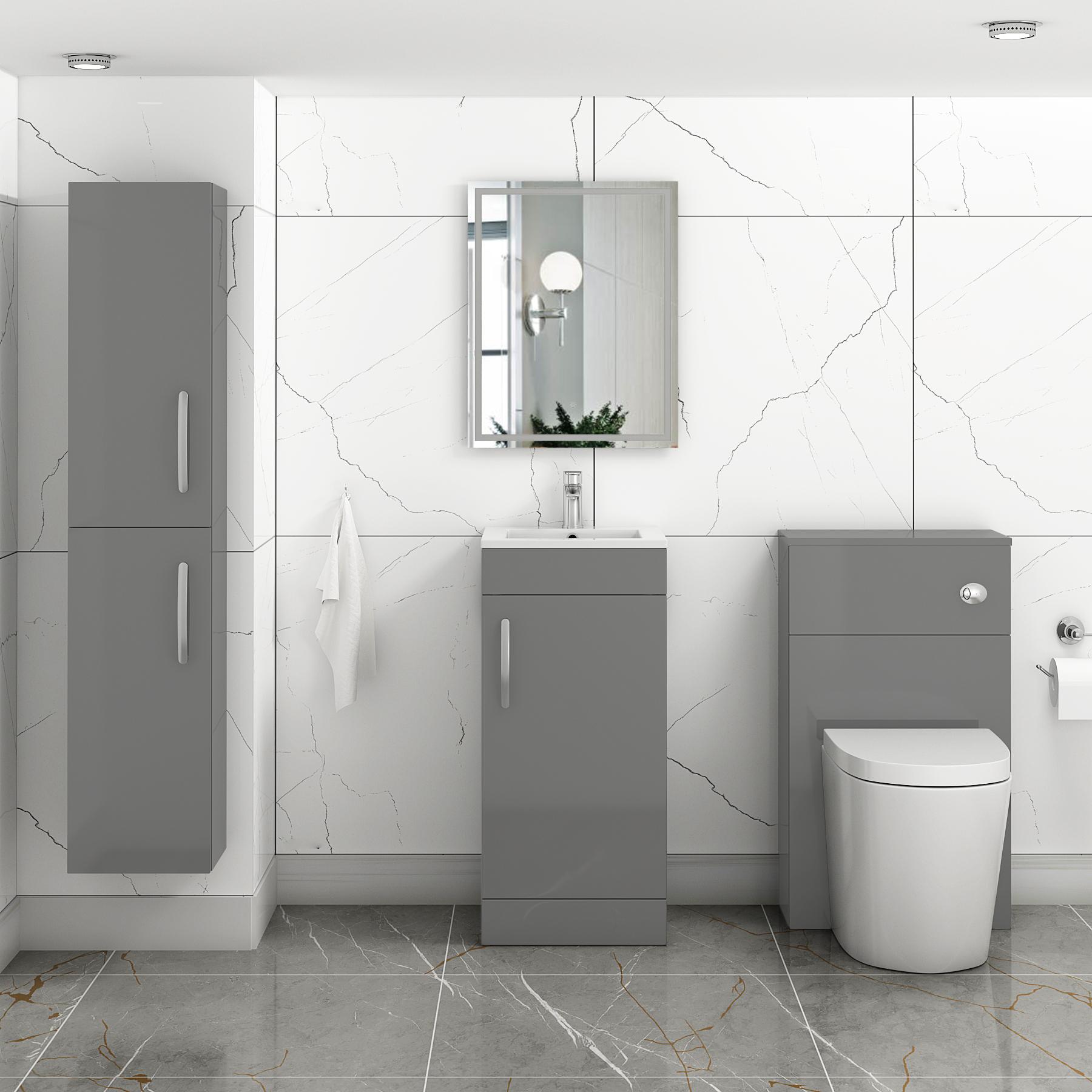 Turin 400mm Floor Standing Vanity Unit Indigo Grey Gloss - 1 Door Basin Unit