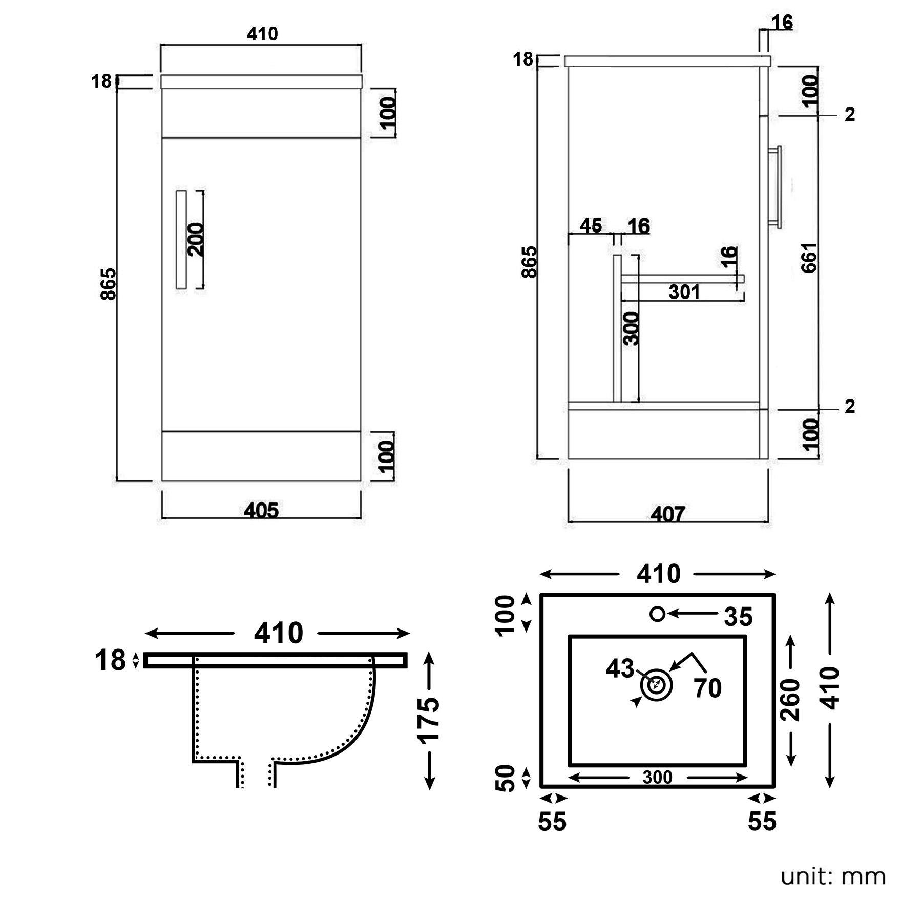 Modena 400mm Floor Standing Vanity Unit Satin Grey - 1 Door Basin Cabinet