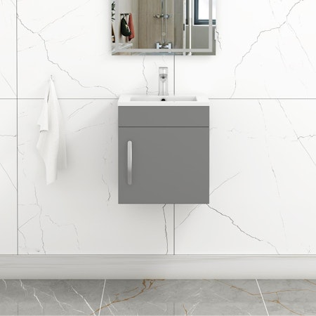 Turin 400mm Wall Hung Vanity Sink Unit Indigo Grey Gloss - 1 Door Cloakroom