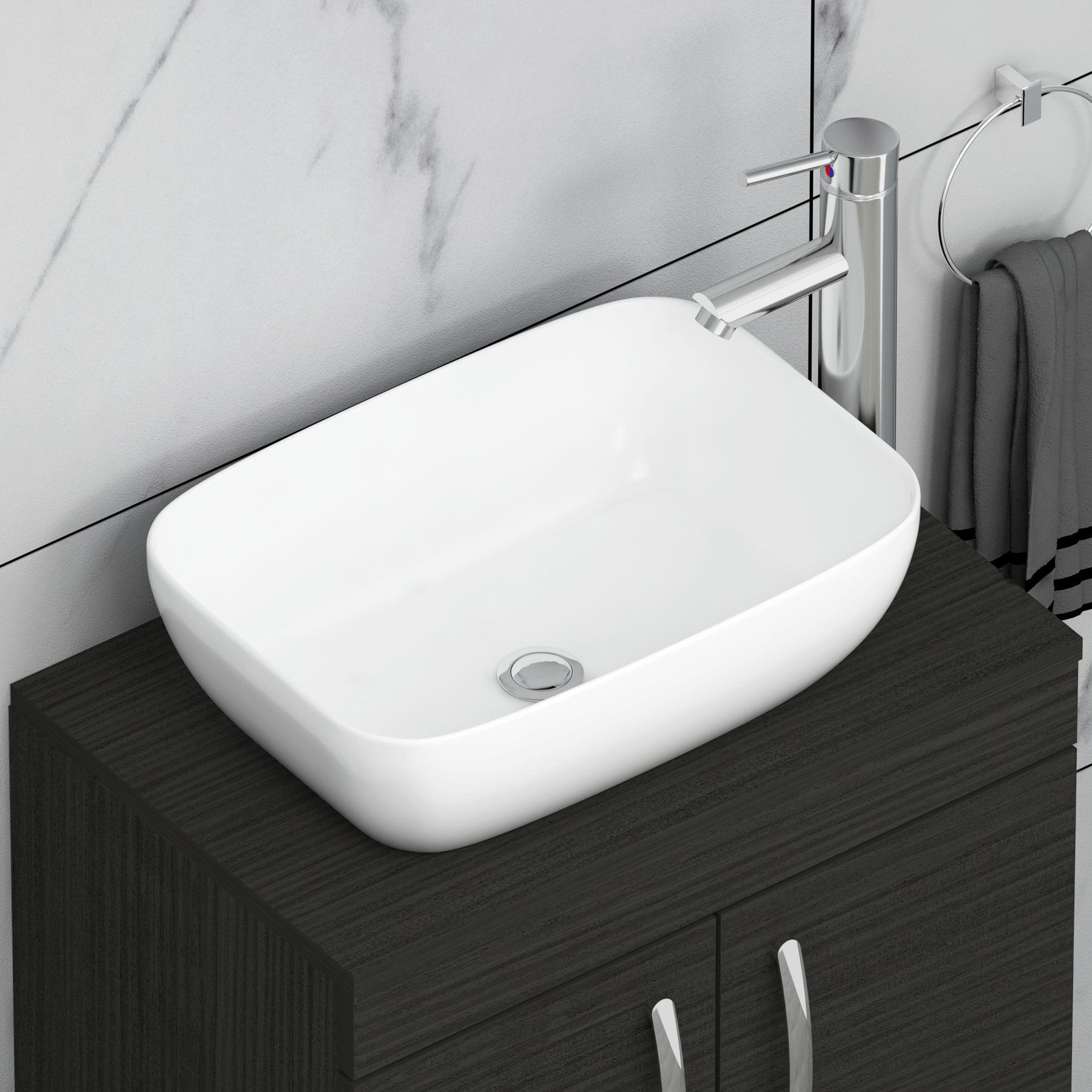 500/600mm Floor Standing Vanity Unit 2 Door Hale Black & Countertop Basin - Elva