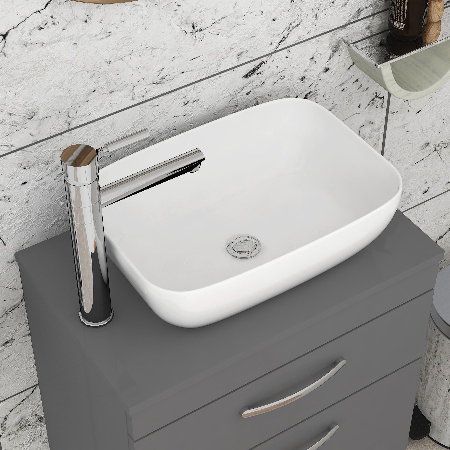 500/600/800mm Wall Hung Vanity Unit 2-Drawer Indigo Grey Gloss & Elva Countertop Basin - Various Sizes