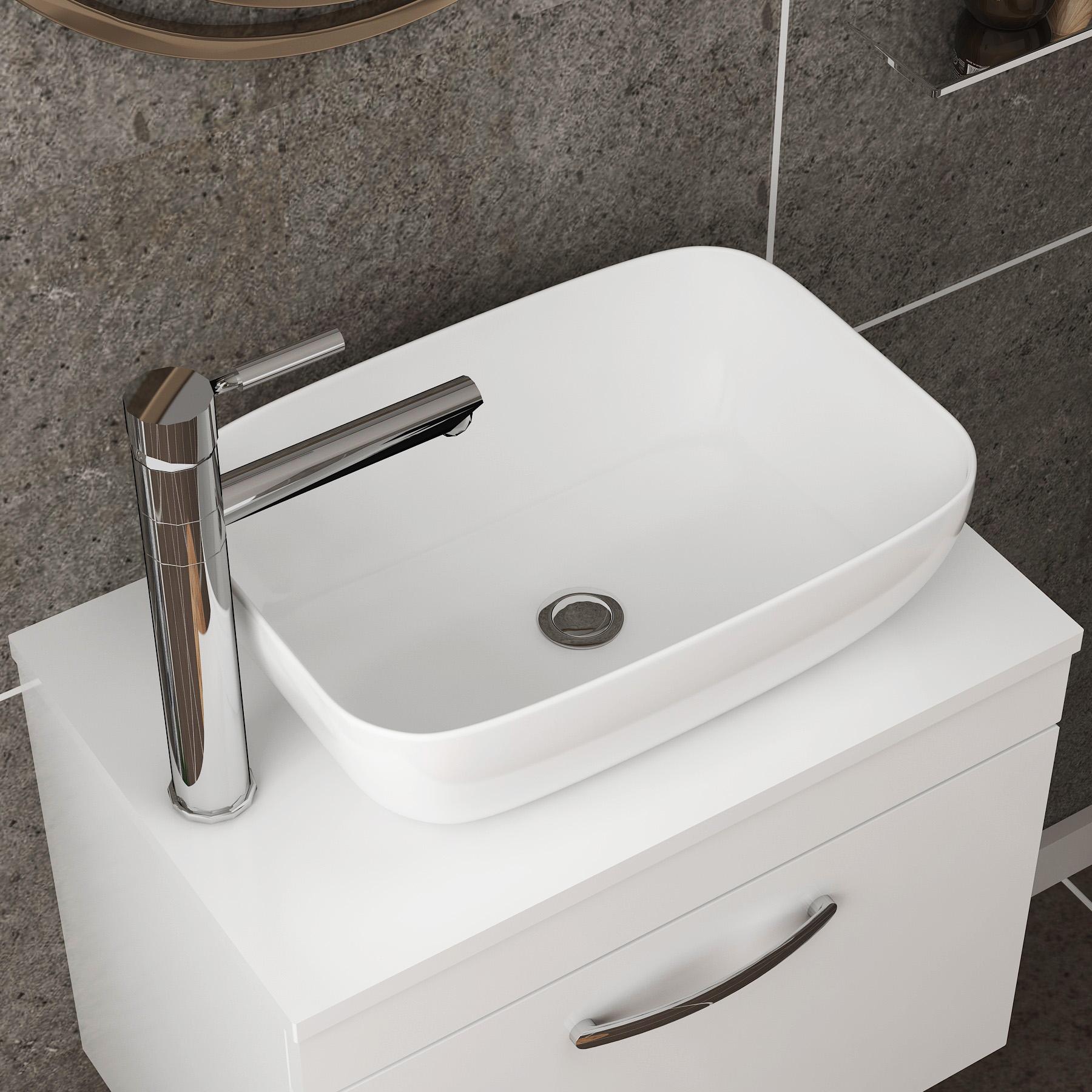500/600/800mm Wall Hung Vanity Unit 2-Drawer Gloss White & Elva Countertop Basin - Various Sizes