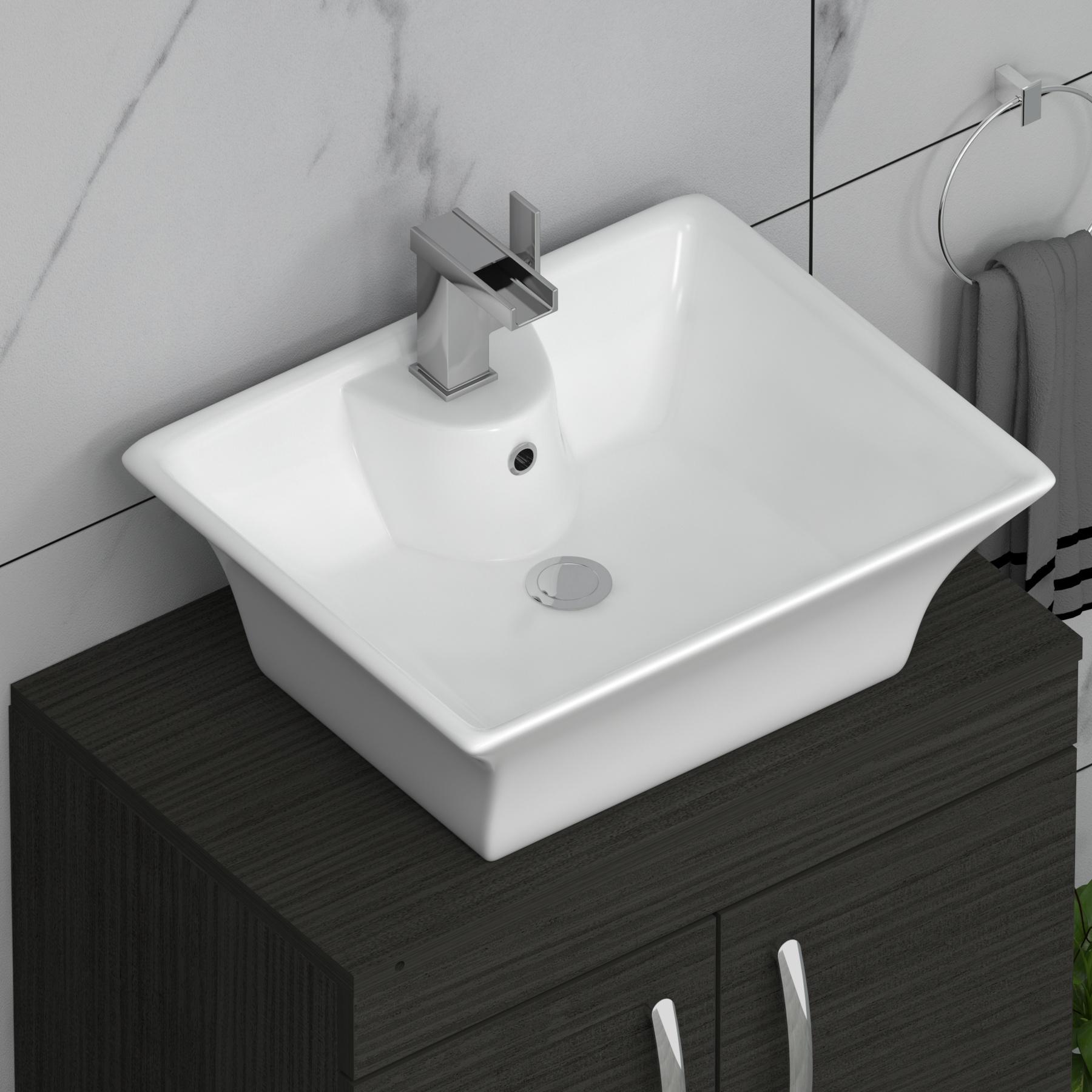 600mm Floor Standing Vanity Unit 2 Door Hale Black & Countertop Basin - Amaze