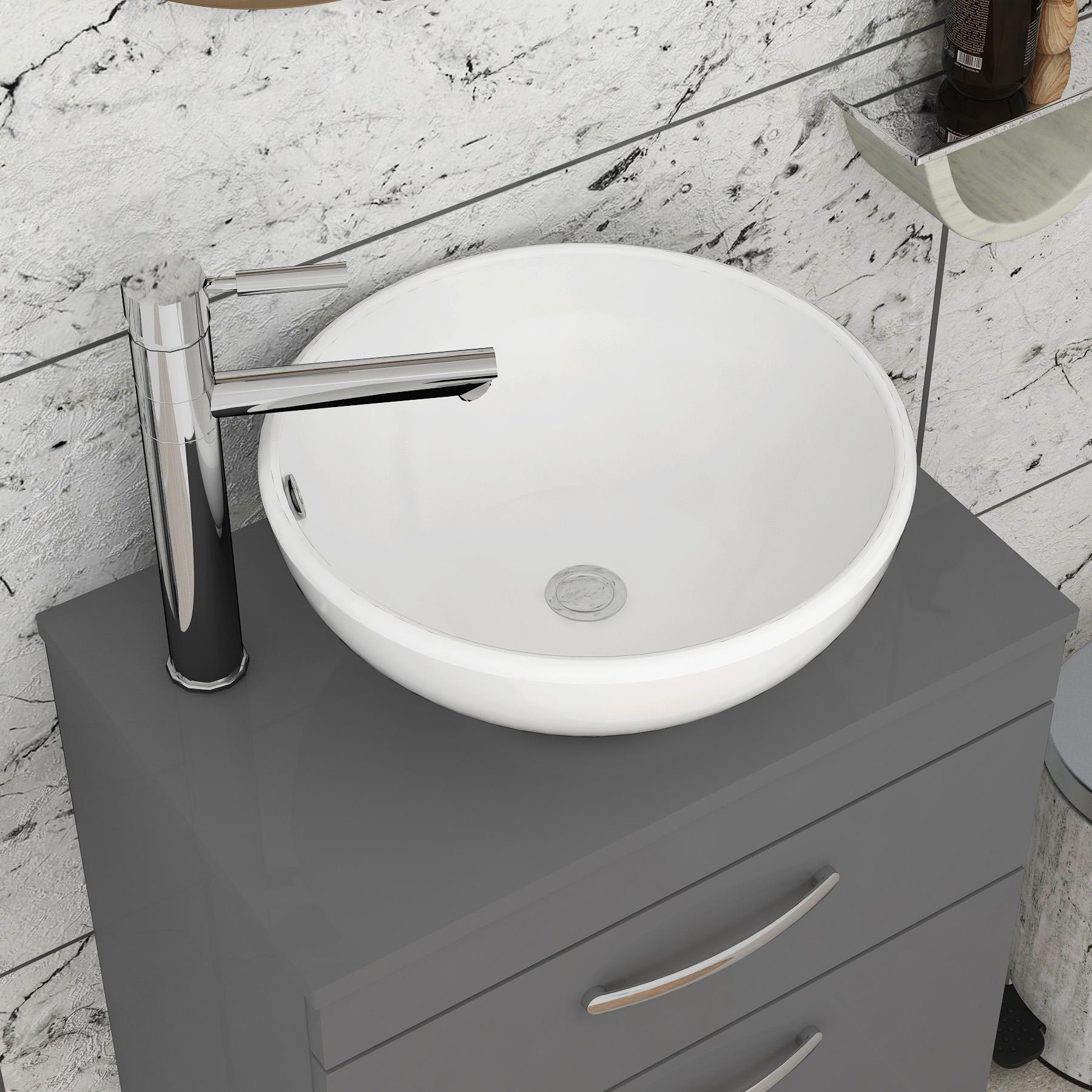 500/600/800mm Wall Hung Vanity Unit 2-Drawer Indigo Grey Gloss & Breeze Countertop Basin - Various Sizes
