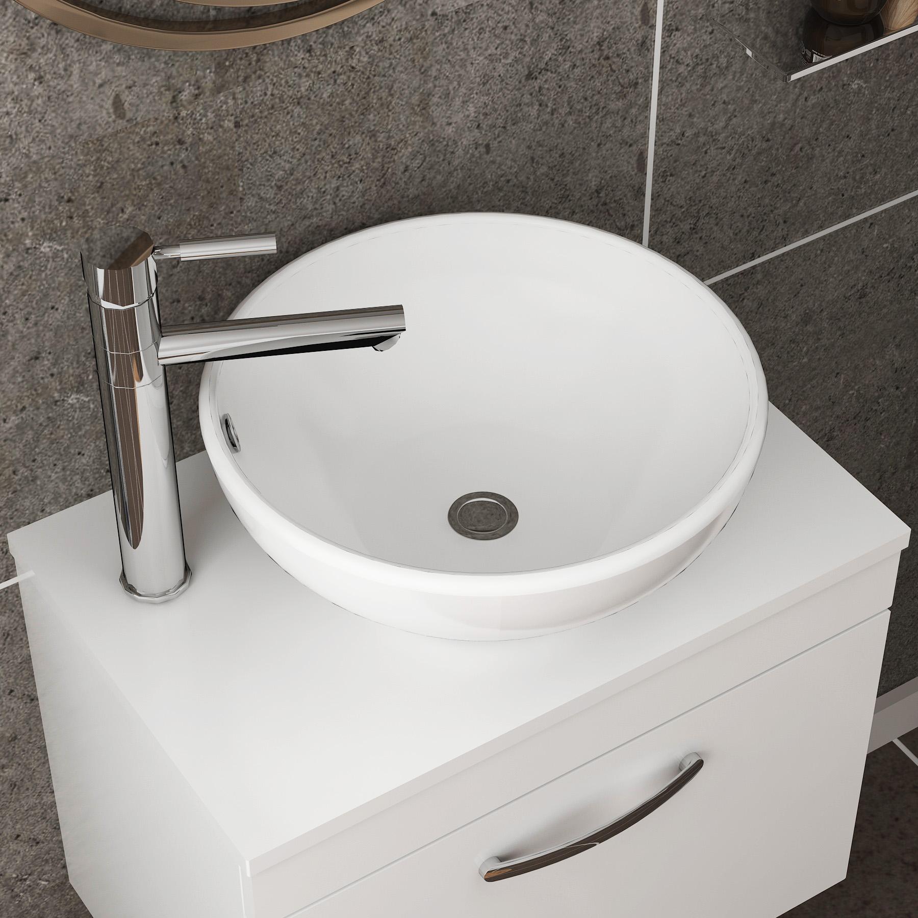 500/600/800mm Wall Hung Vanity Unit 2-Drawer Gloss White & Breeze Countertop Basin - Various Sizes
