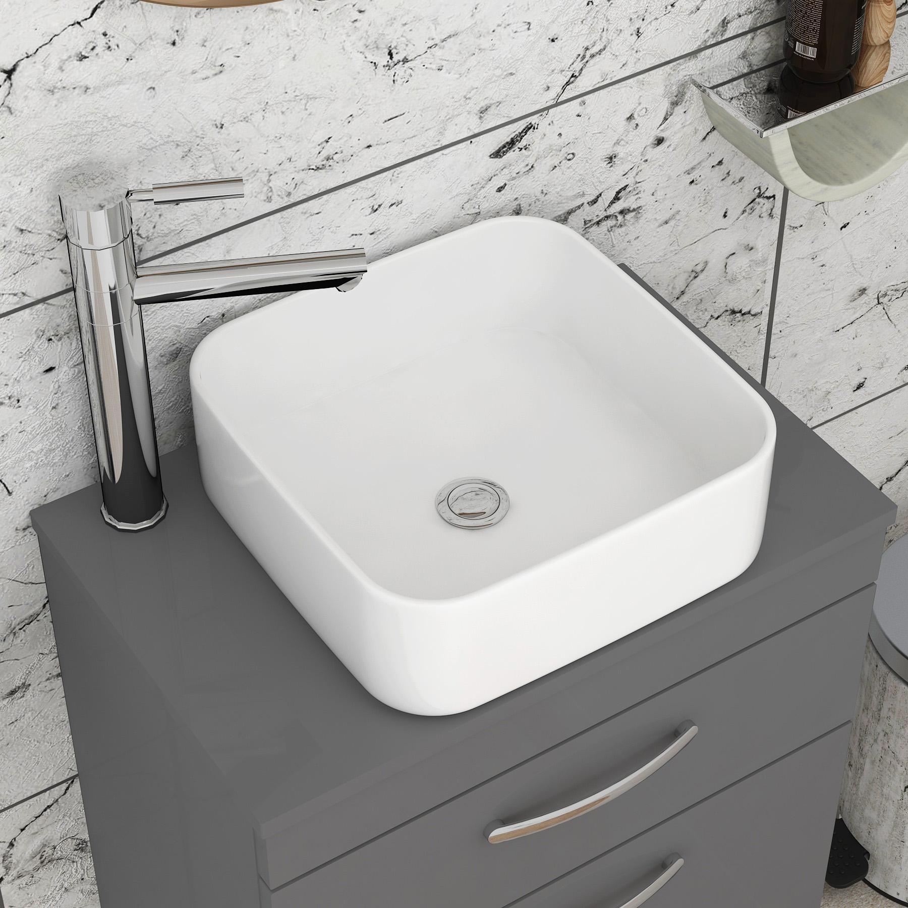 500/600/800mm Wall Hung Vanity Unit 2-Drawer Indigo Grey Gloss & Elena Countertop Basin - Various Sizes