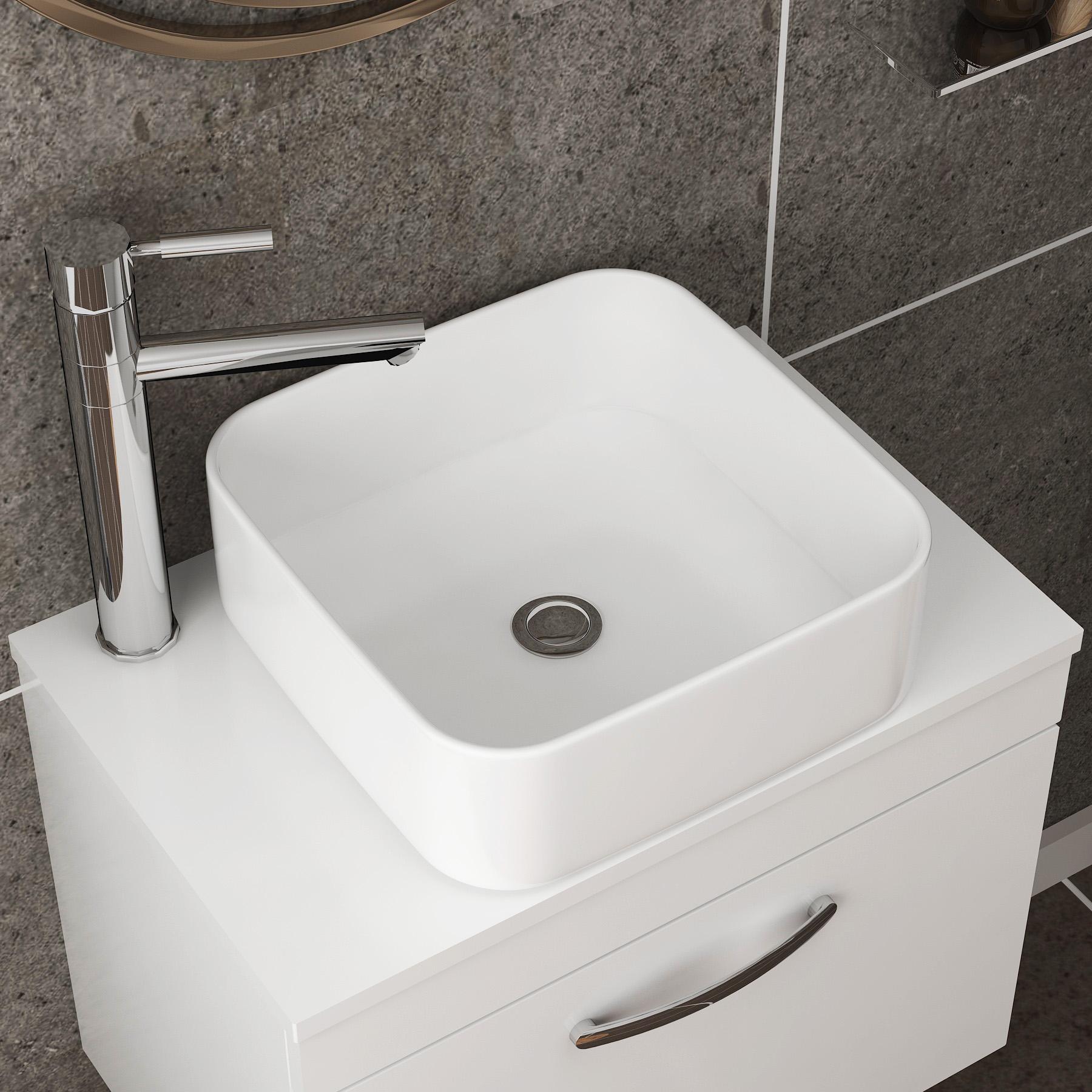 500/600/800mm Wall Hung Vanity Unit 2-Drawer Gloss White & Elena Countertop Basin - Various Sizes
