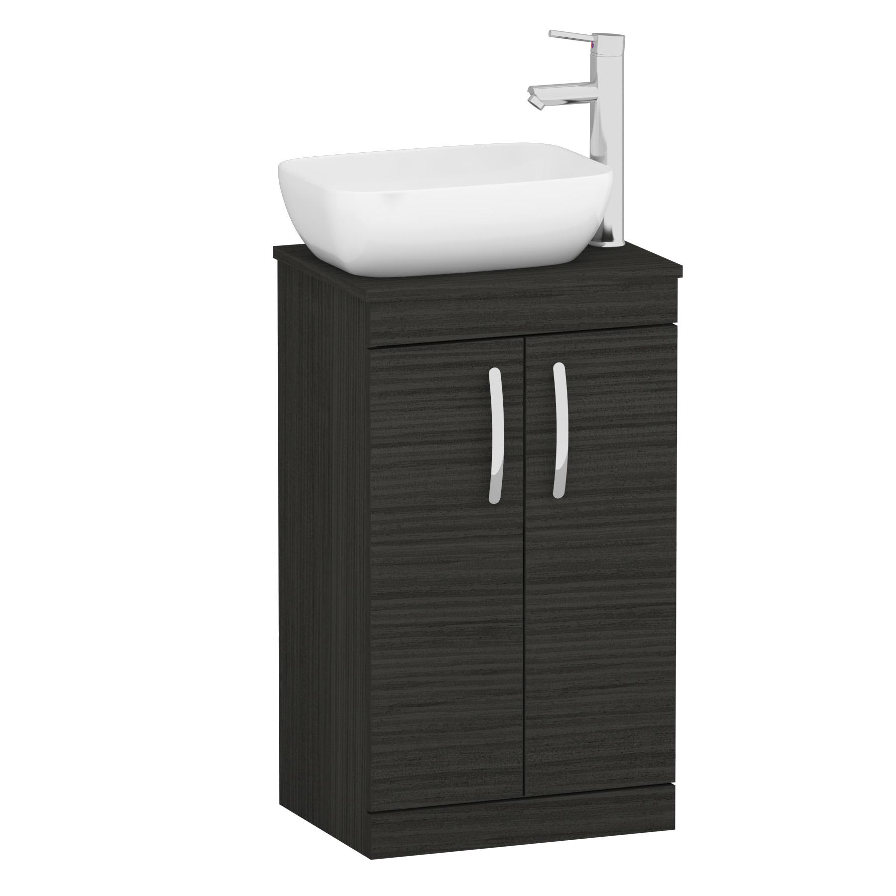 500mm Floor Standing Vanity Unit 2 Door Hale Black & Countertop Basin - Elva