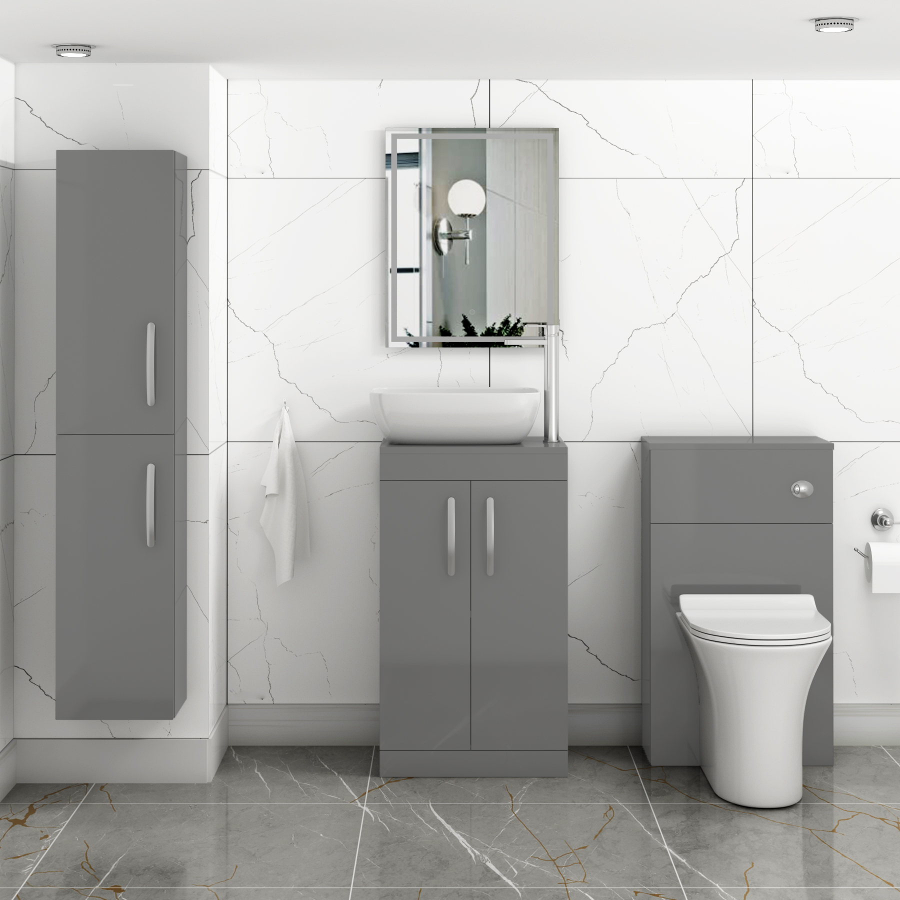 500mm Floor Standing Vanity Unit 2 Door Indigo Grey Gloss & Countertop Basin - Elva