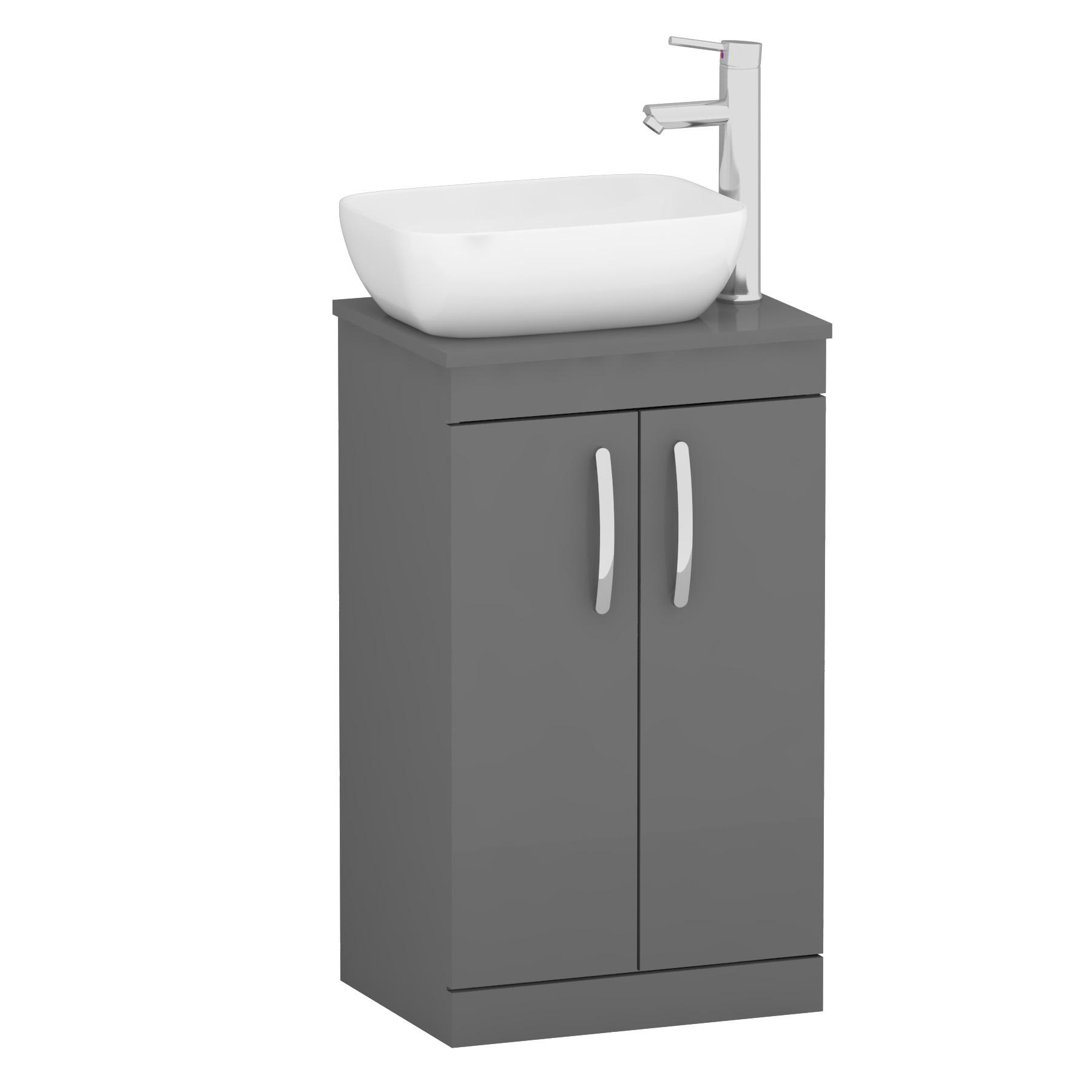 500mm Floor Standing Vanity Unit 2 Door Indigo Grey Gloss & Countertop Basin - Elva