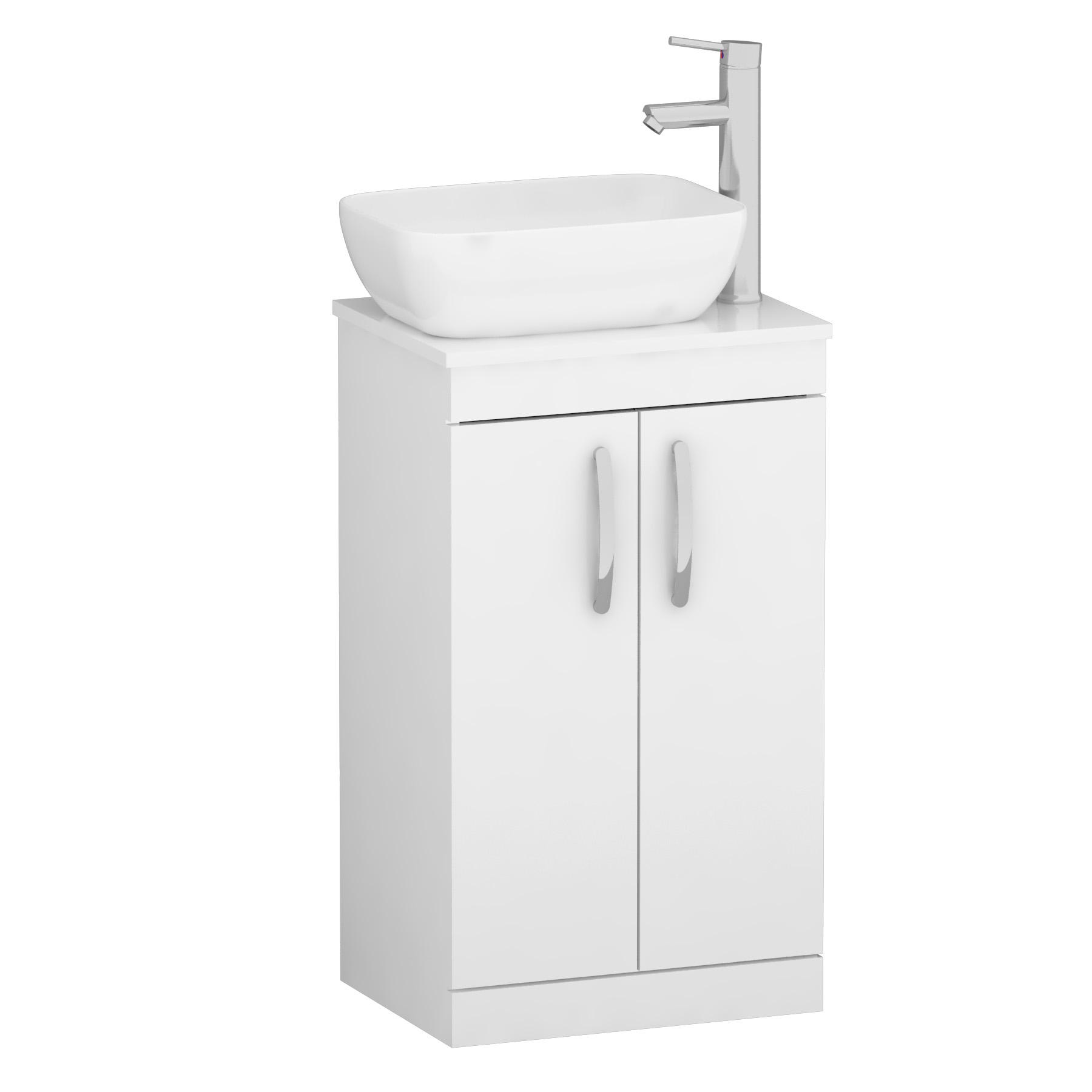 500mm Floor Standing Vanity Unit 2 Door Gloss White & Countertop Basin - Elva