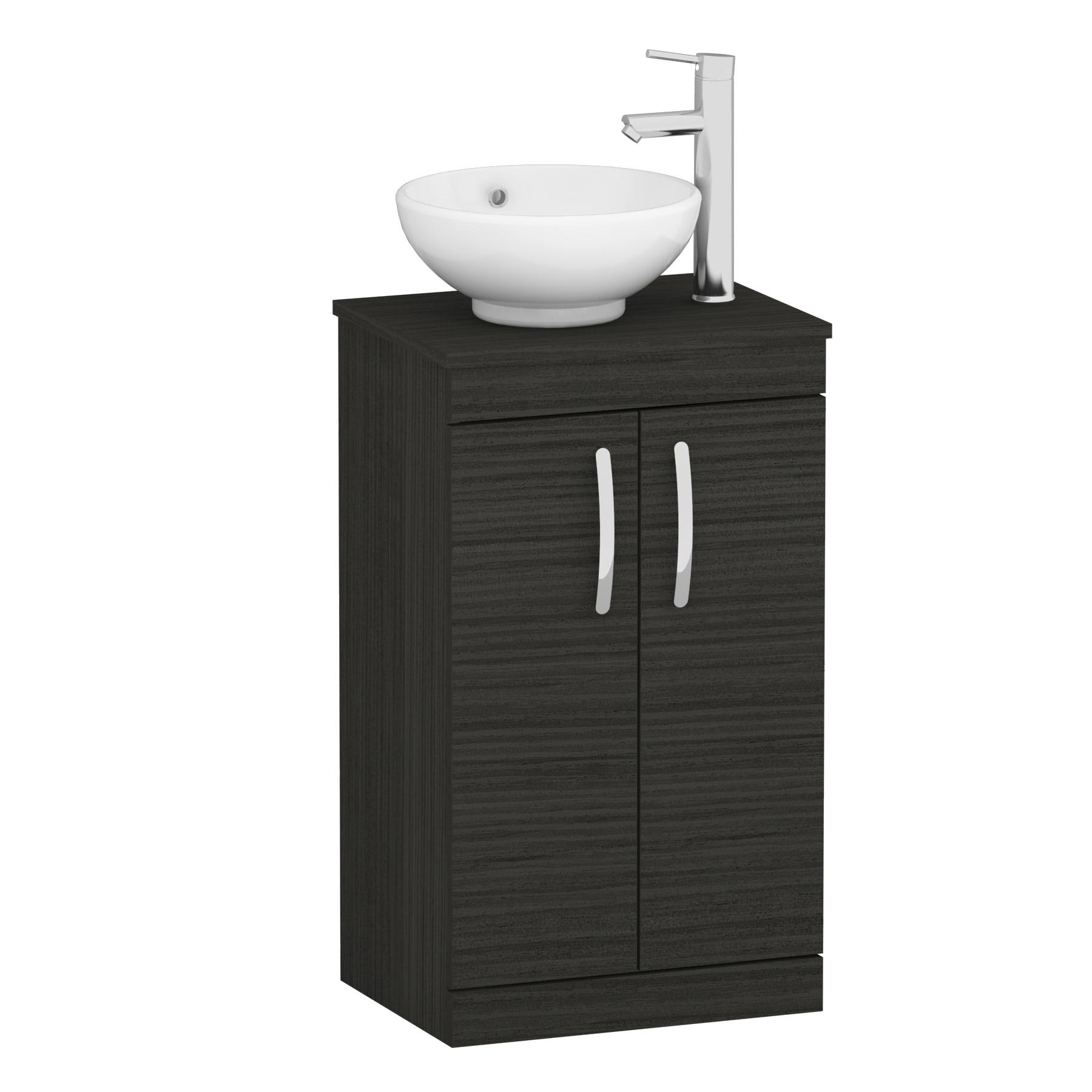 500mm Floor Standing Vanity Unit 2 Door Hale Black & Countertop Basin - Breeze