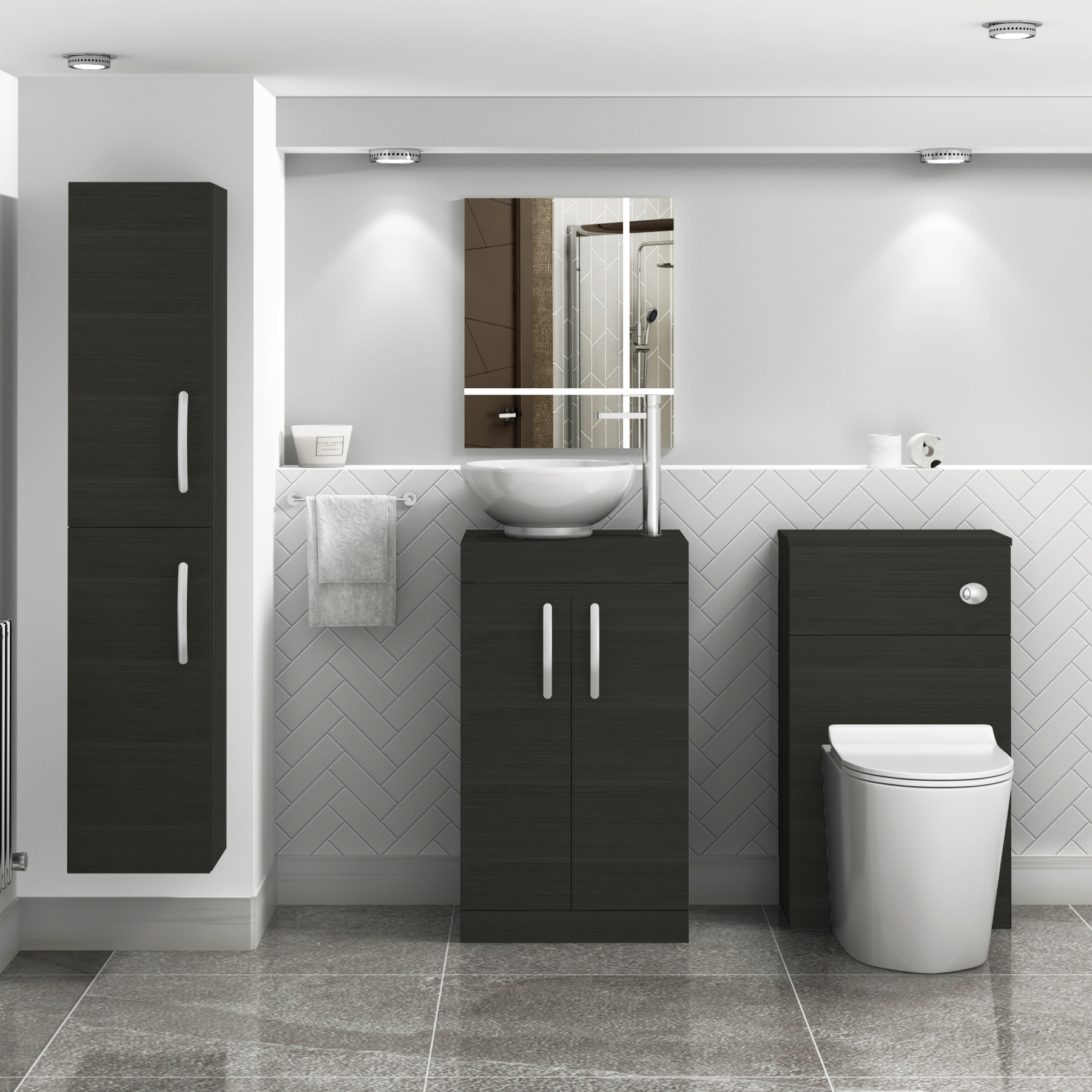 Turin 500mm Hale Black Floor Standing Worktop Vanity Unit - 2 Doors 