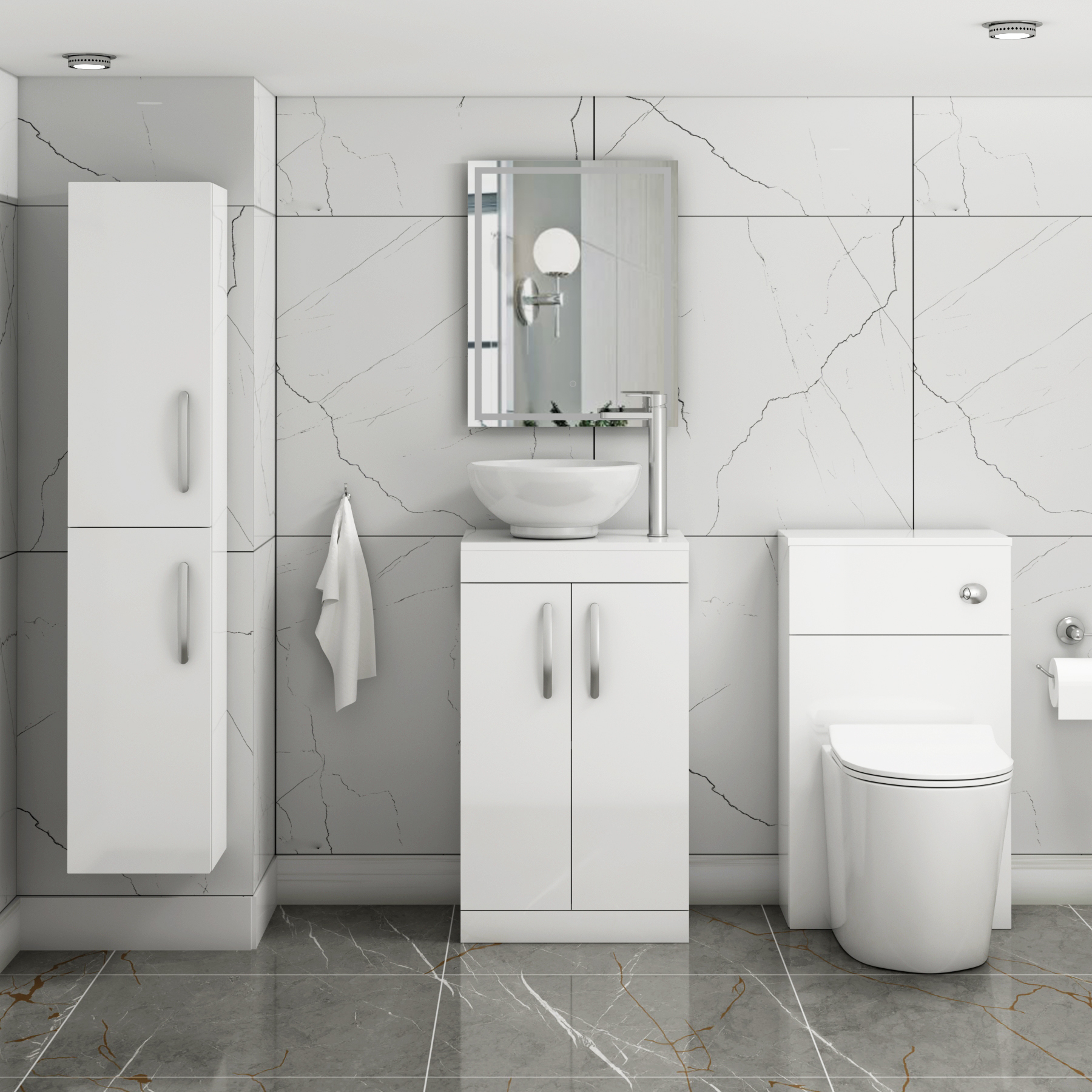 Turin 500mm Gloss White Floor Standing Worktop Vanity Unit - 2 Doors 