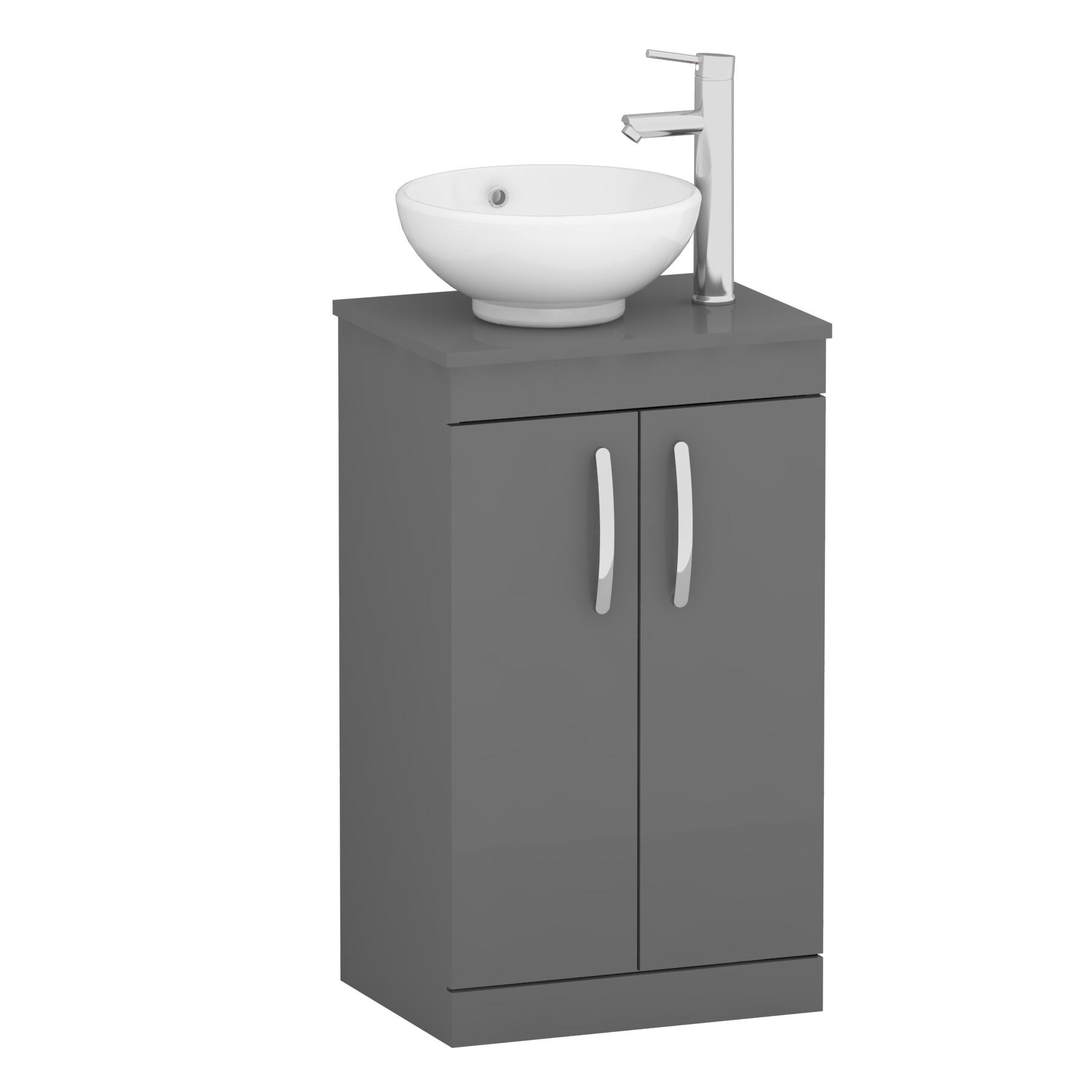 500mm Floor Standing Vanity Unit 2 Door Indigo Grey Gloss & Countertop Basin - Breeze
