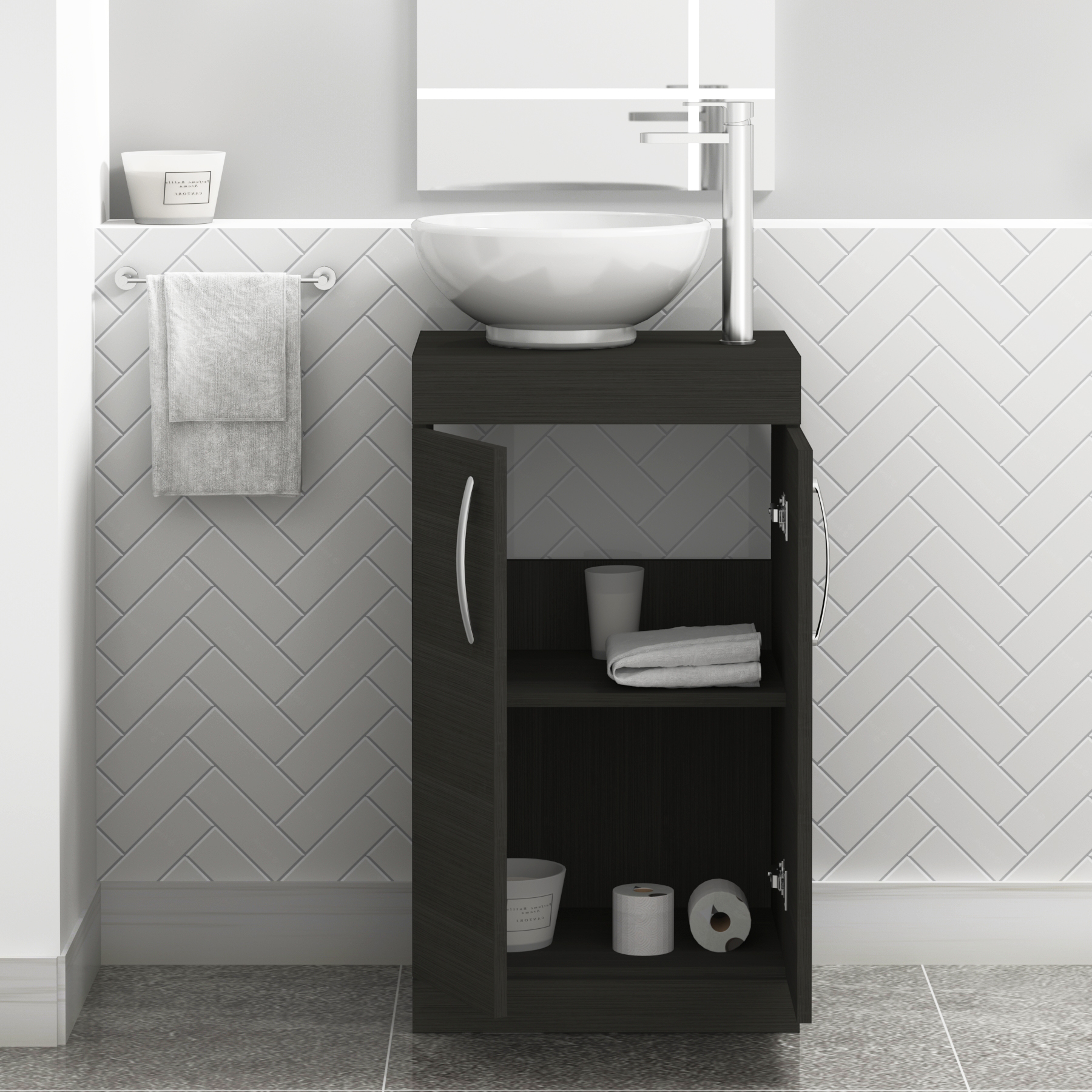 500mm Floor Standing Vanity Unit 2 Door Hale Black & Countertop Basin - Breeze