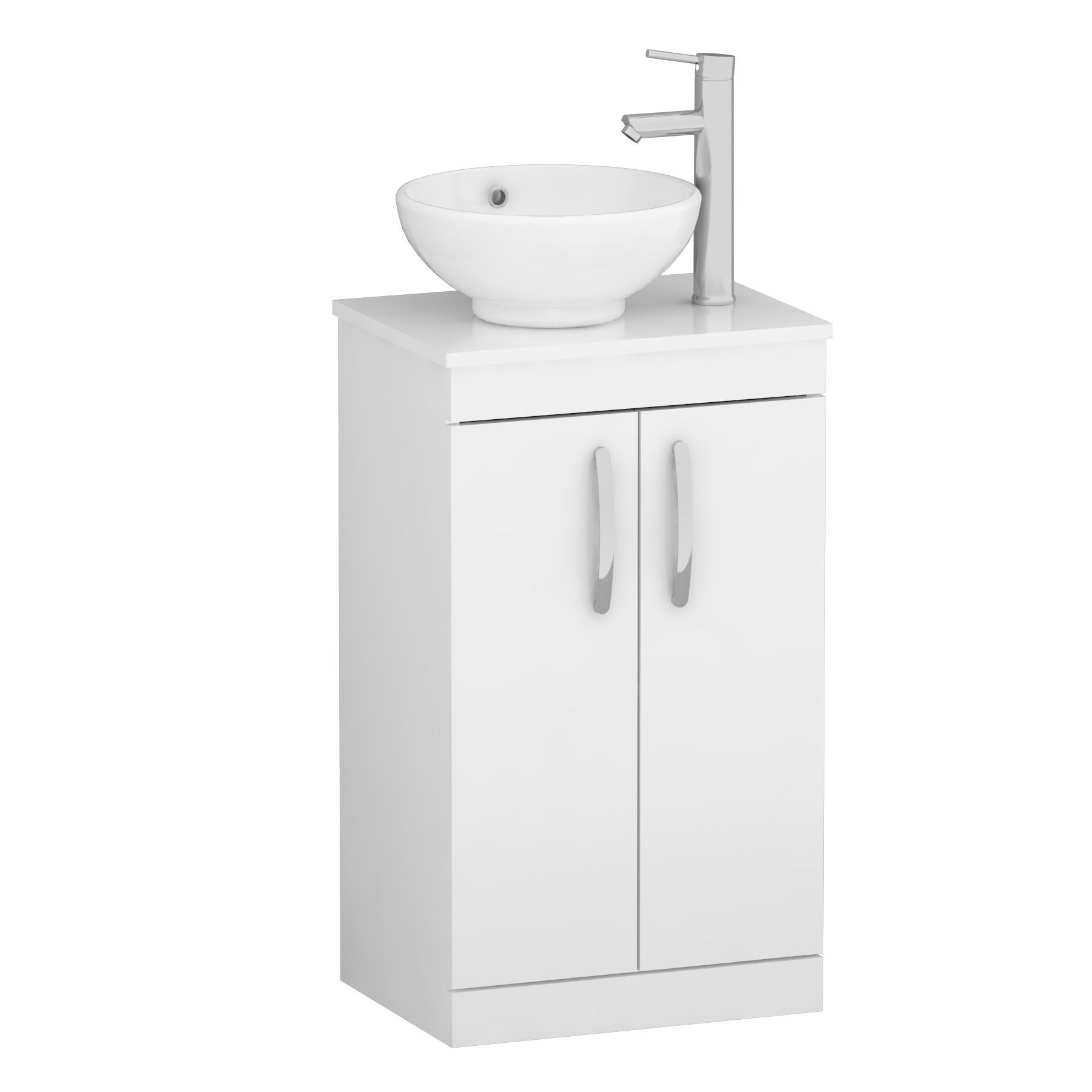 500mm Floor Standing Vanity Unit 2 Door Gloss White & Countertop Basin - Breeze