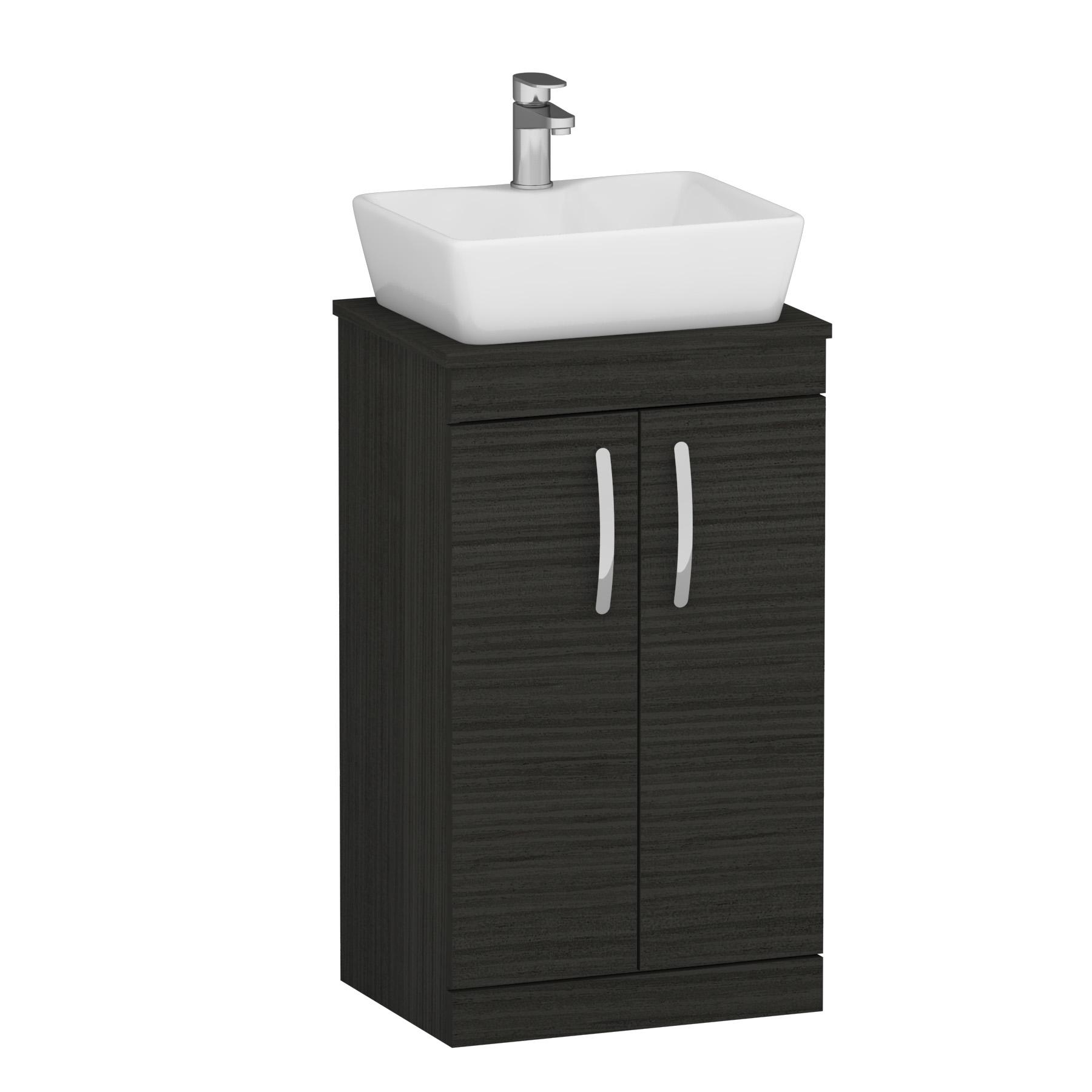 500mm Floor Standing Vanity Unit 2 Door Hale Black & Countertop Basin - Cube