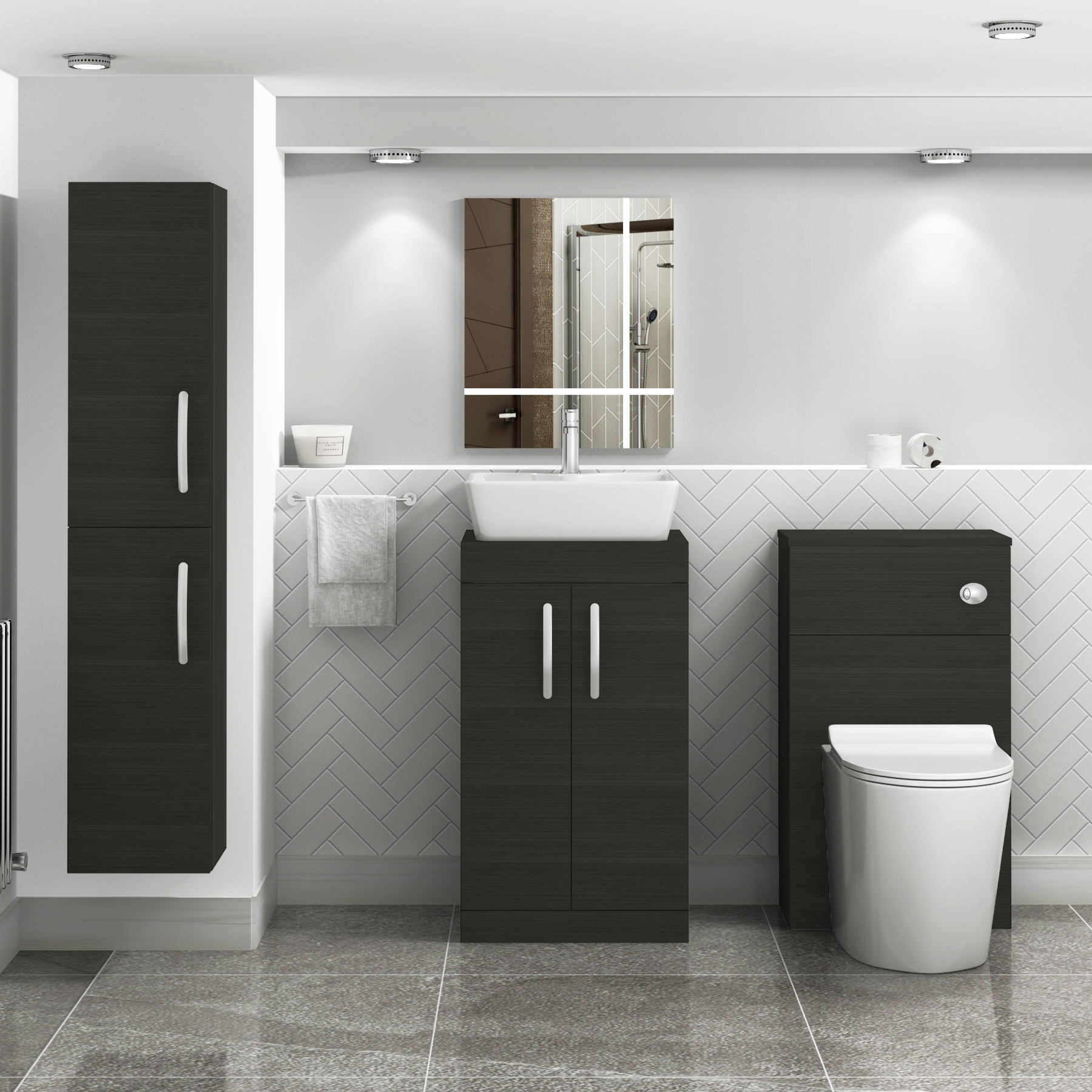 500mm Floor Standing Vanity Unit 2 Door Hale Black & Countertop Basin - Cube