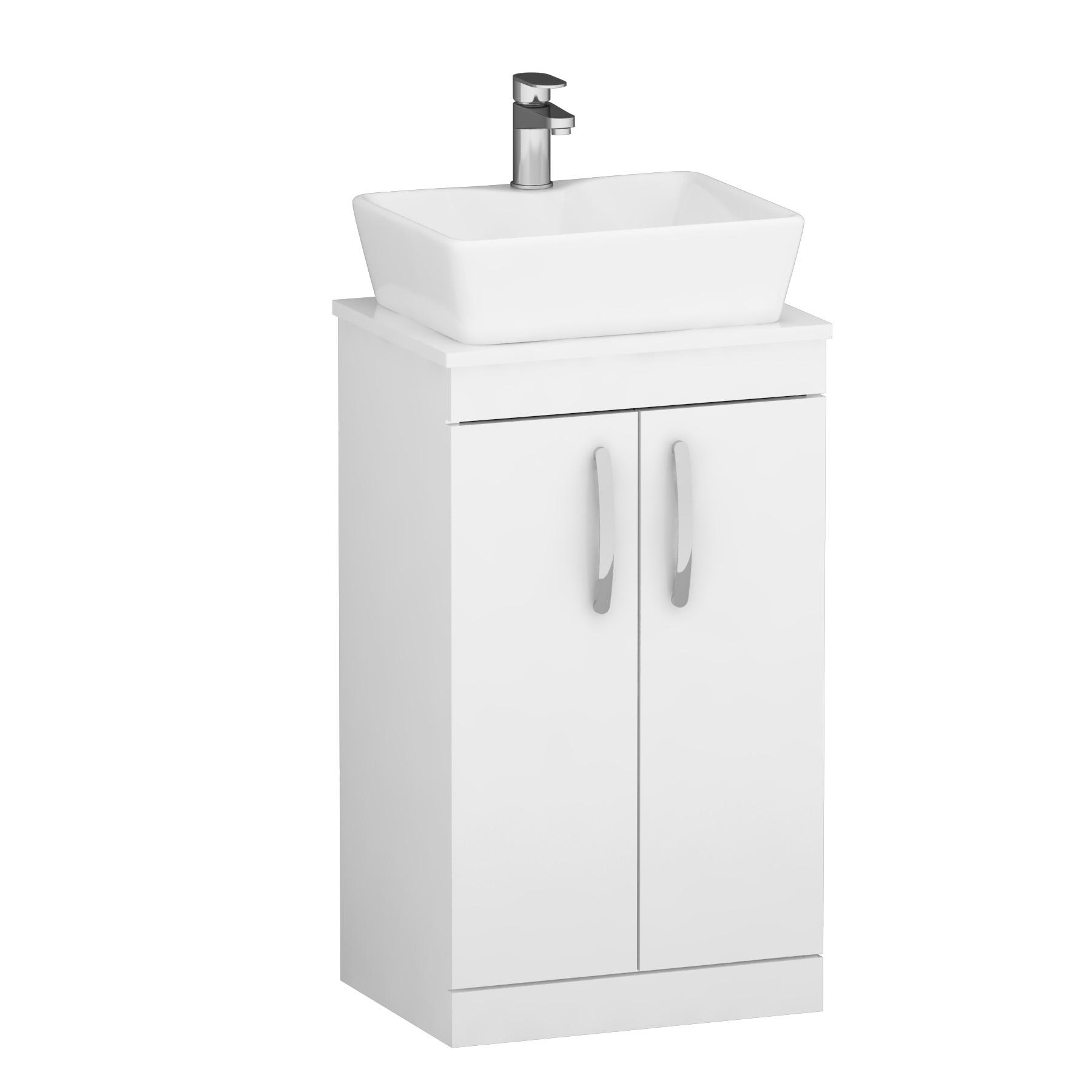 500mm Floor Standing Vanity Unit 2 Door Gloss White & Countertop Basin - Cube