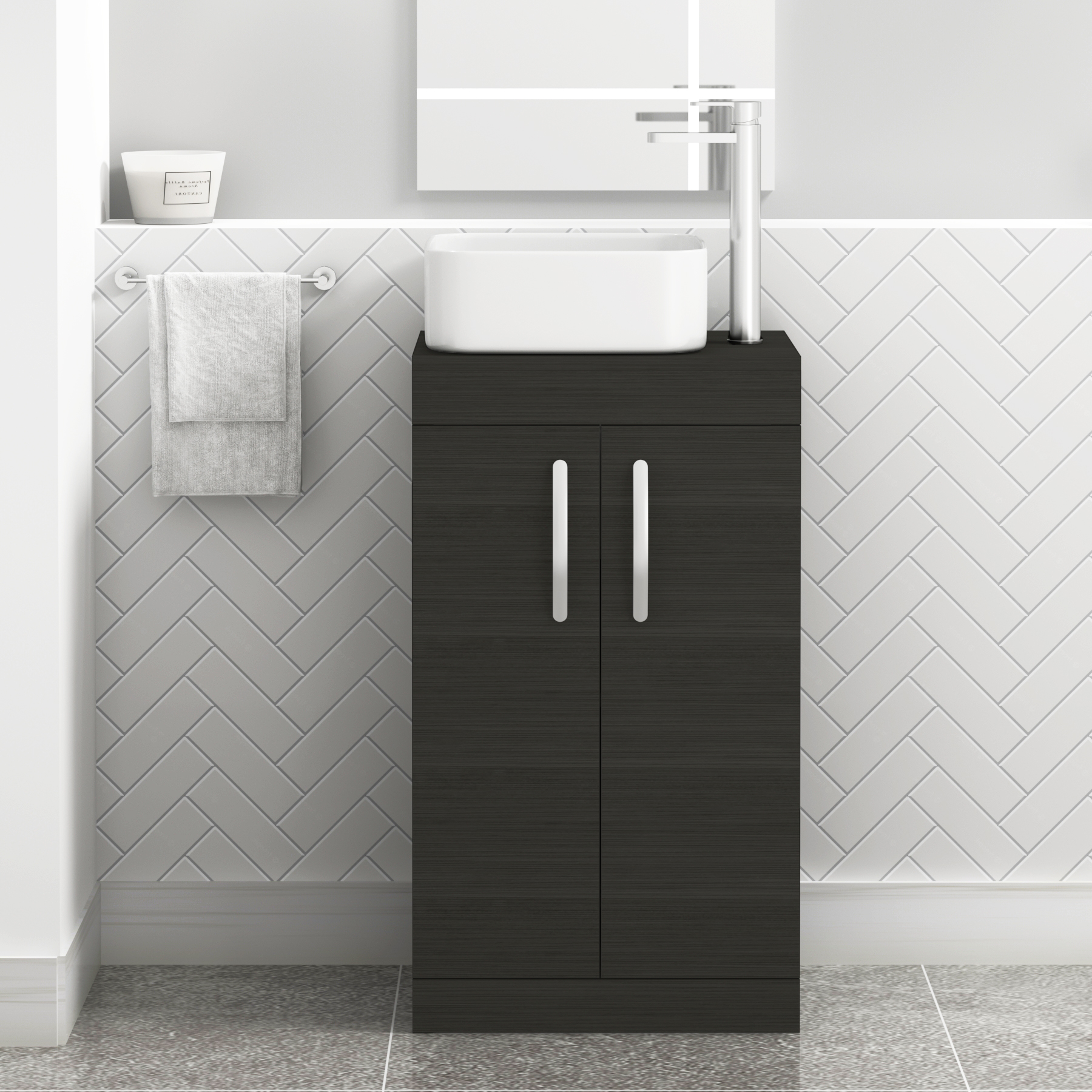 500mm Floor Standing Vanity Unit 2 Door Hale Black & Countertop Basin - Elena