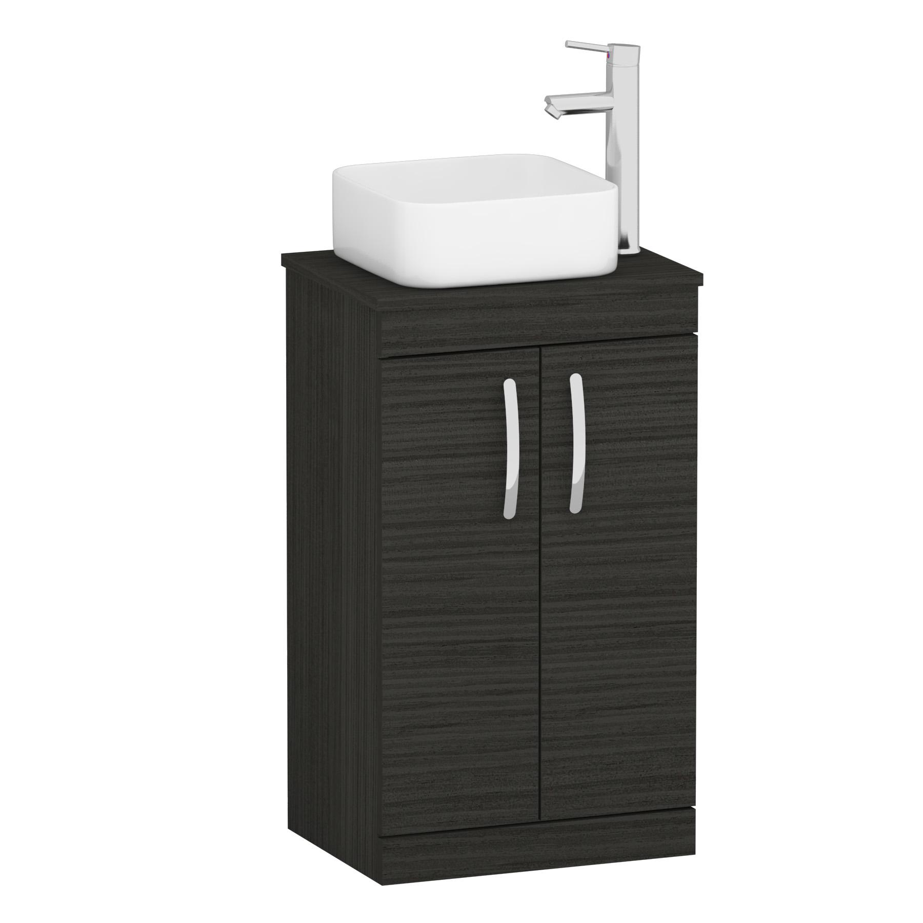 500mm Floor Standing Vanity Unit 2 Door Hale Black & Countertop Basin - Elena