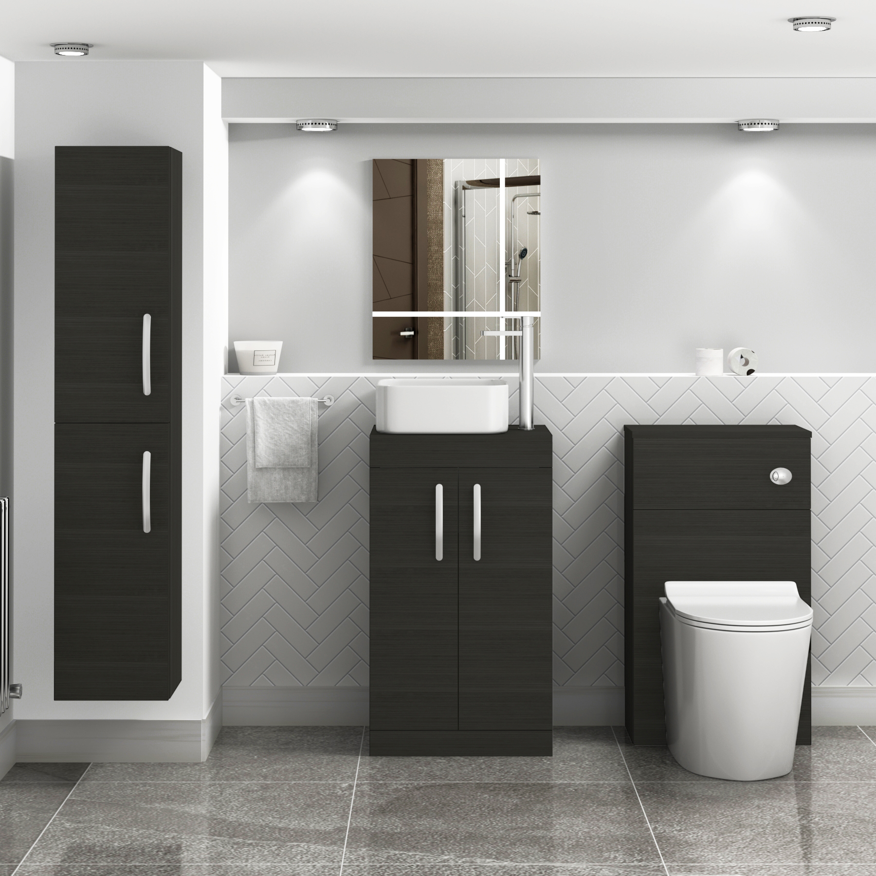 500mm Floor Standing Vanity Unit 2 Door Hale Black & Countertop Basin - Elena