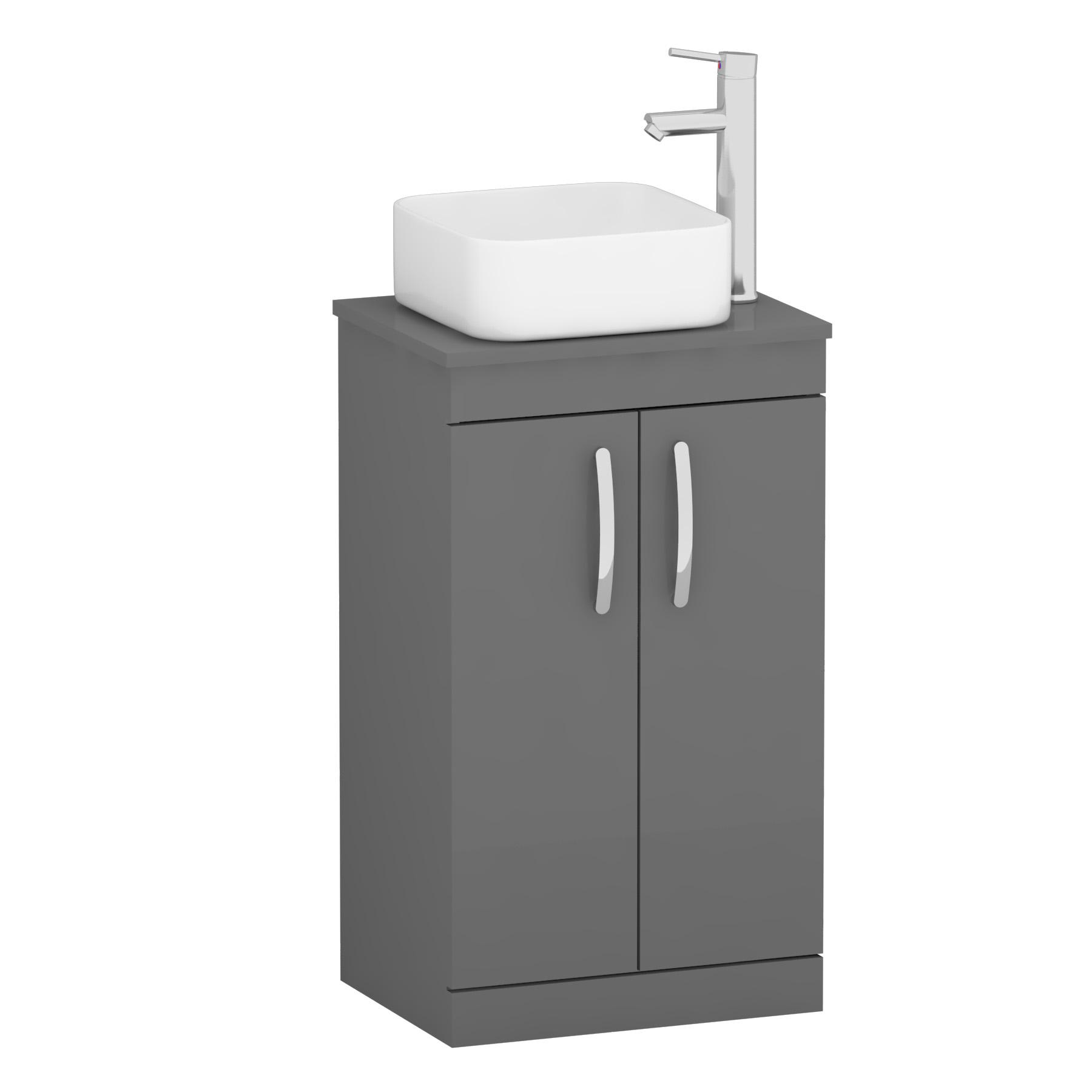 500mm Floor Standing Vanity Unit 2 Door Indigo Grey Gloss & Countertop Basin - Elena